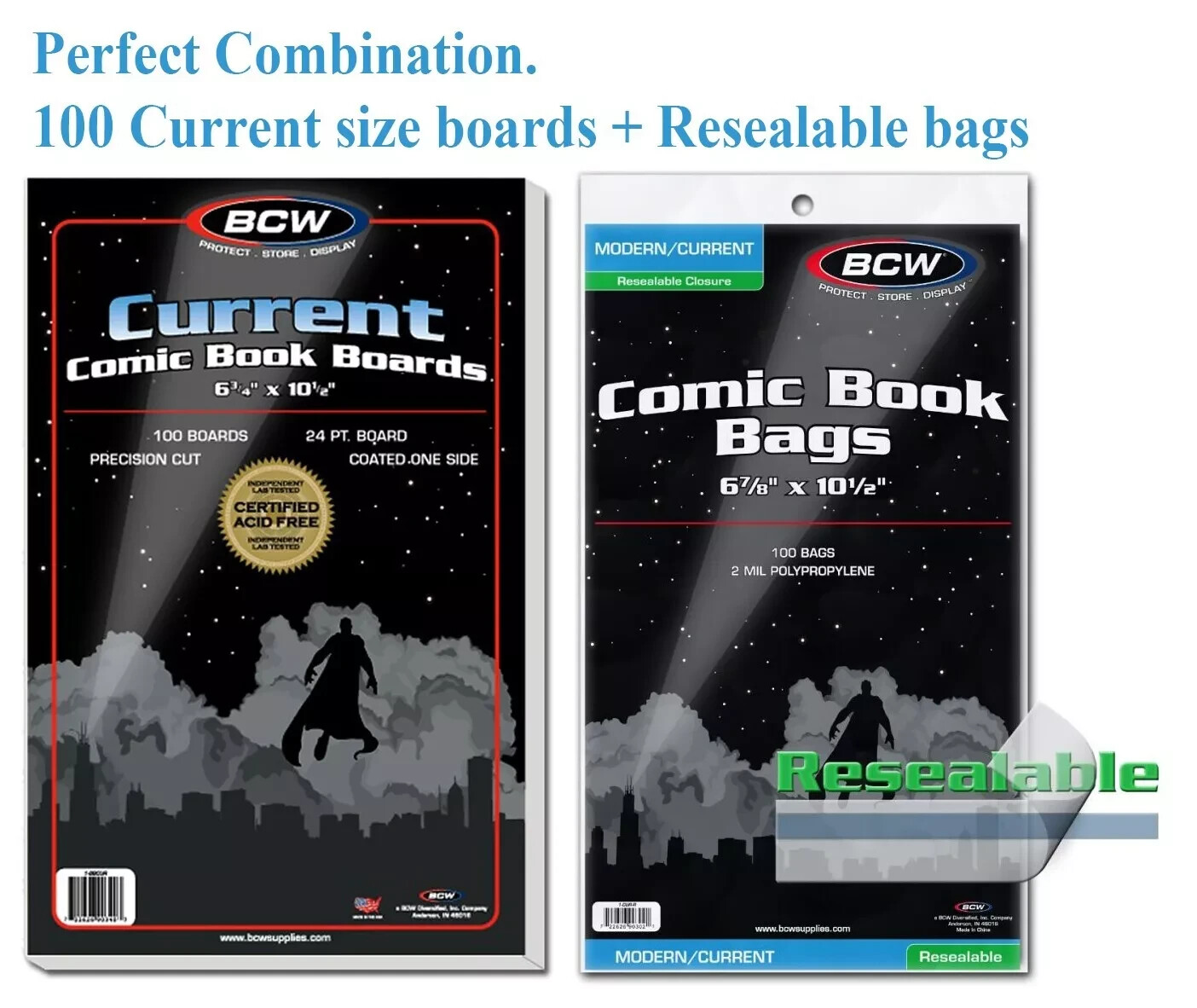 100 BCW Resealable Comic Book Bags Sleeve + Boards Modern / Current Safe Storage 100 BCW Resealable Comic Book Bags Sleeve + Boards Modern / Current Safe Storage