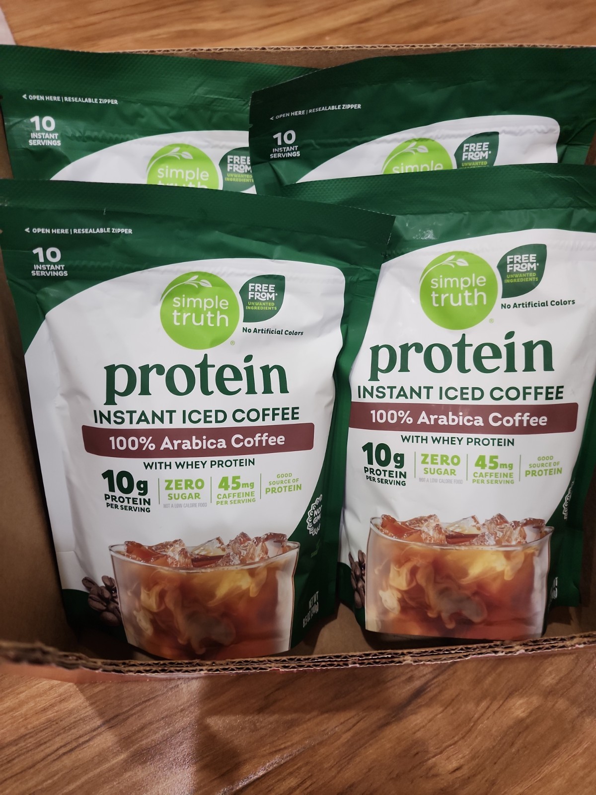 4pk Simple Truth Protein Instant Iced Coffee 100% Arabica Bean 8.5oz Exp 10/2028 4pk Simple Truth Protein Instant Iced Coffee 100% Arabica Bean 8.5oz Exp 10/2028