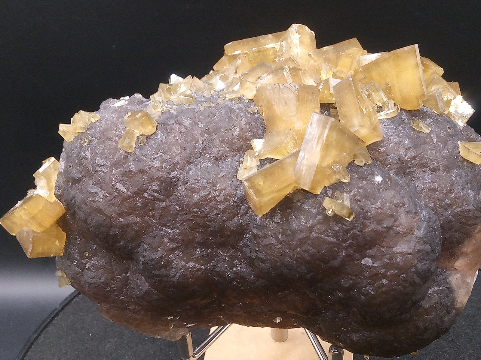Yellow Baryte with Phantoms on Purple Botryoidal Fluorite- Natural Crystal Yellow Baryte with Phantoms on Purple Botryoidal Fluorite- Natural Crystal