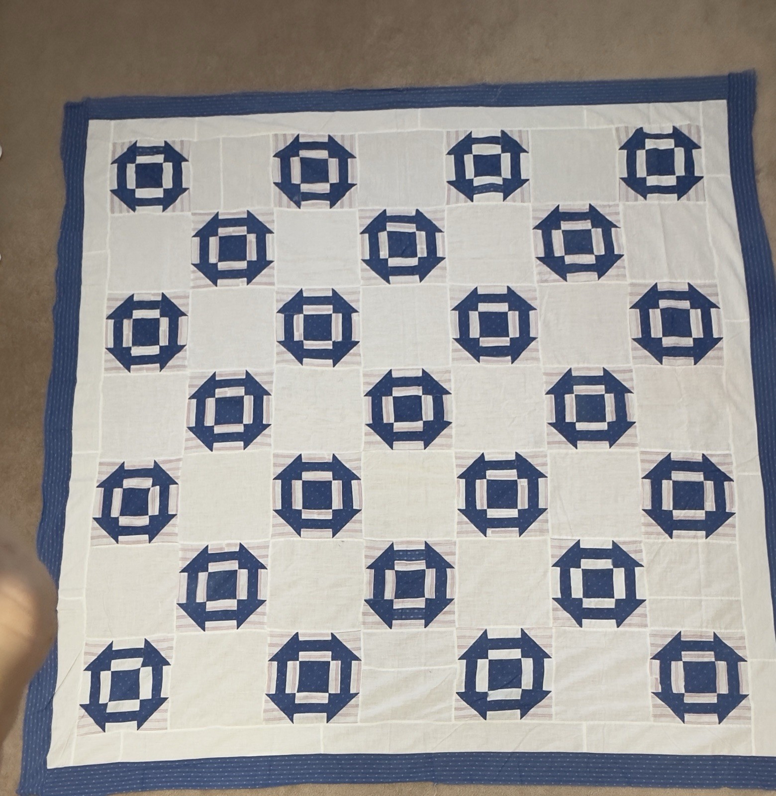 Quilt Top Antique 1800s Blue & White Monkey Wrench Churn Dash Patchwork Cutter Quilt Top Antique 1800s Blue & White Monkey Wrench Churn Dash Patchwork Cutter