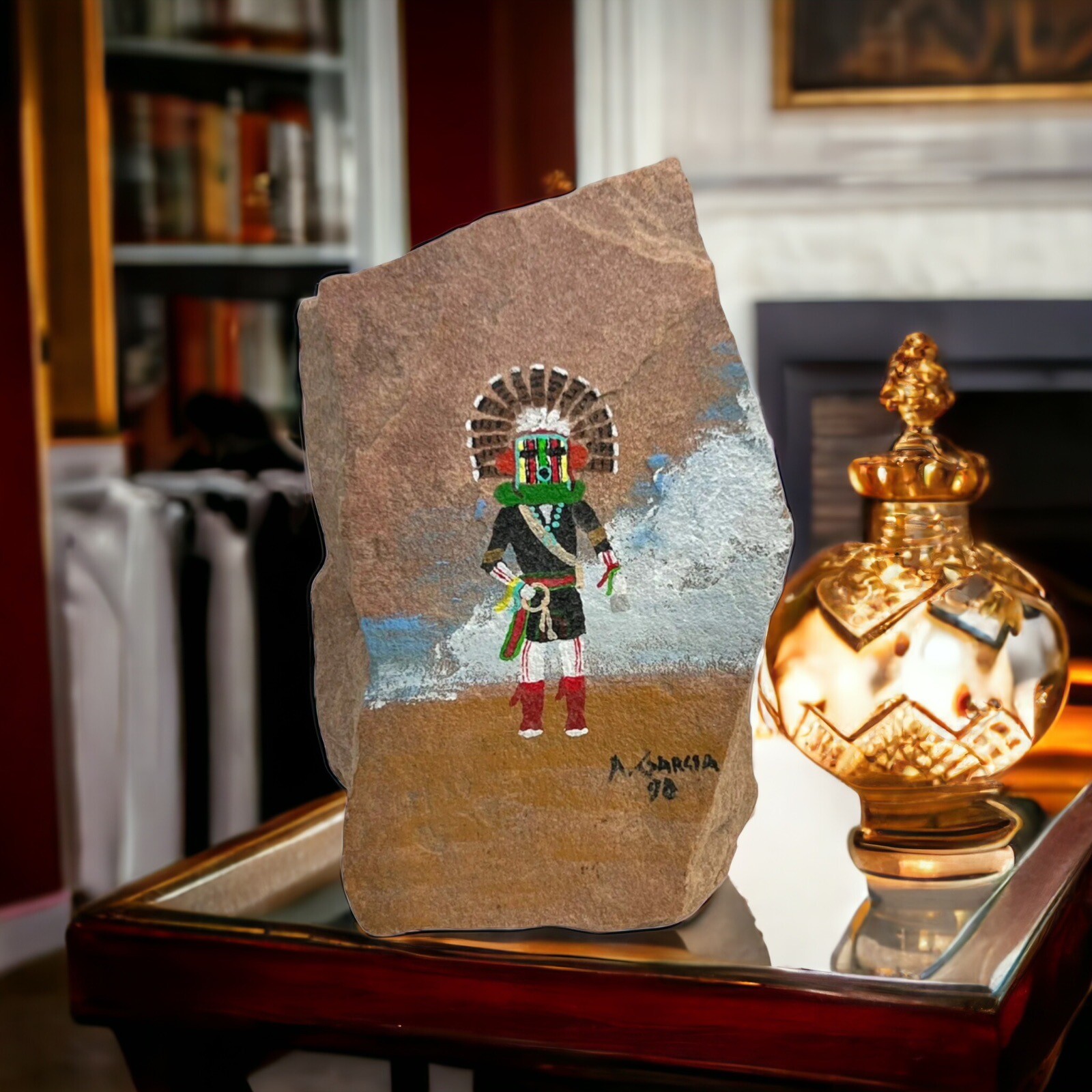 Hopi Painting On Stone By A. Garcia 1998 Handmade One Of A Kind Hopi Painting On Stone By A. Garcia 1998 Handmade One Of A Kind