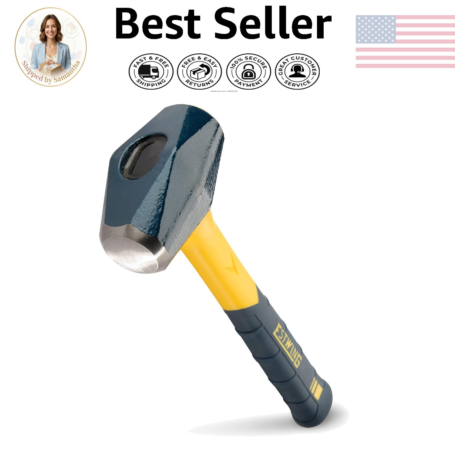 2lb Mini Sledge Hammer - Versatile Drilling Tool with Cushion Grip Handle