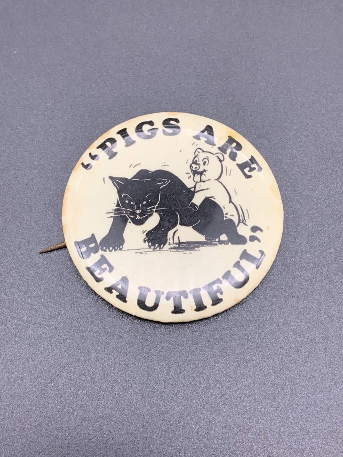  1970’s Pigs Are Beautiful Black Panther Pinback Button (806) 