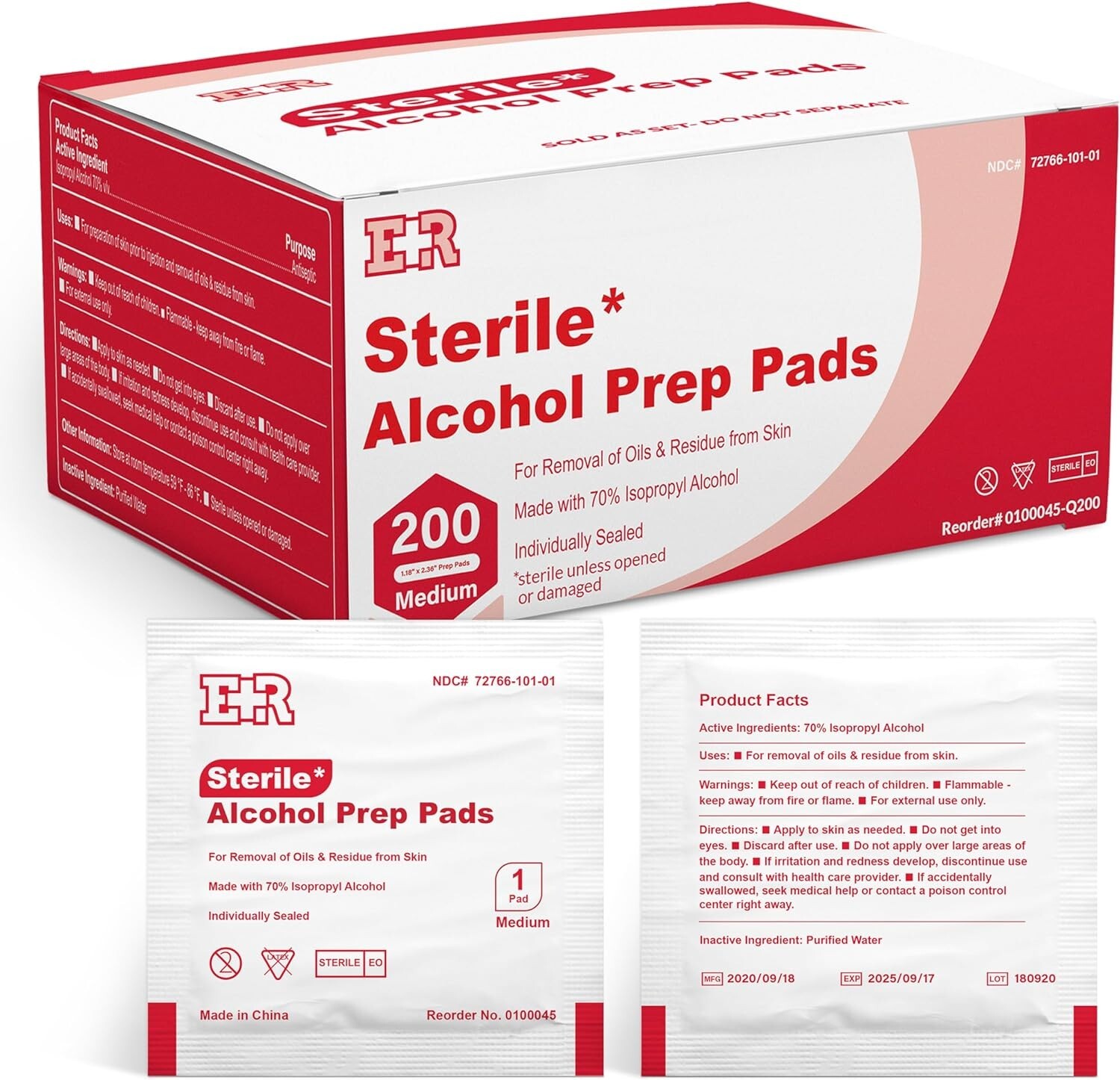 Ever Ready First Aid Alcohol Prep Pads Individually Wrapped Swabs - 200 Pads Ever Ready First Aid Alcohol Prep Pads Individually Wrapped Swabs - 200 Pads