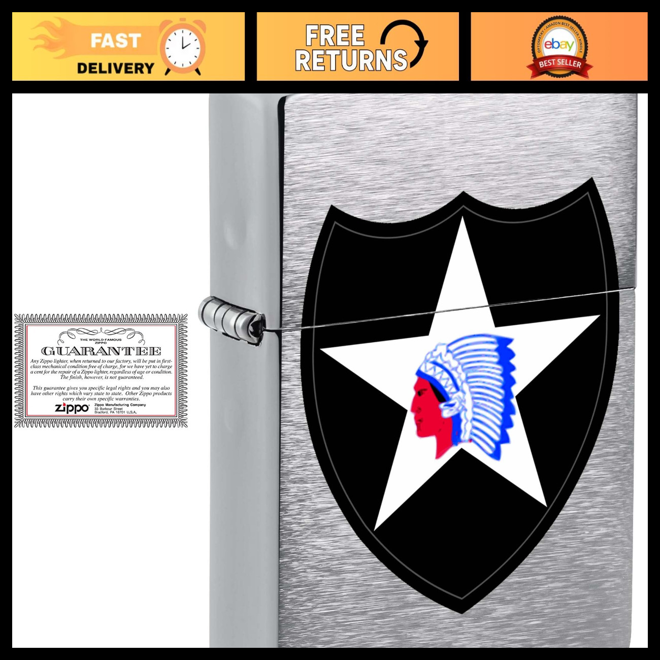 U.S. Army Second Infantry Division Zippo Lighter - Brushed Chrome Collectible Gi U.S. Army Second Infantry Division Zippo Lighter - Brushed Chrome Collectible Gi