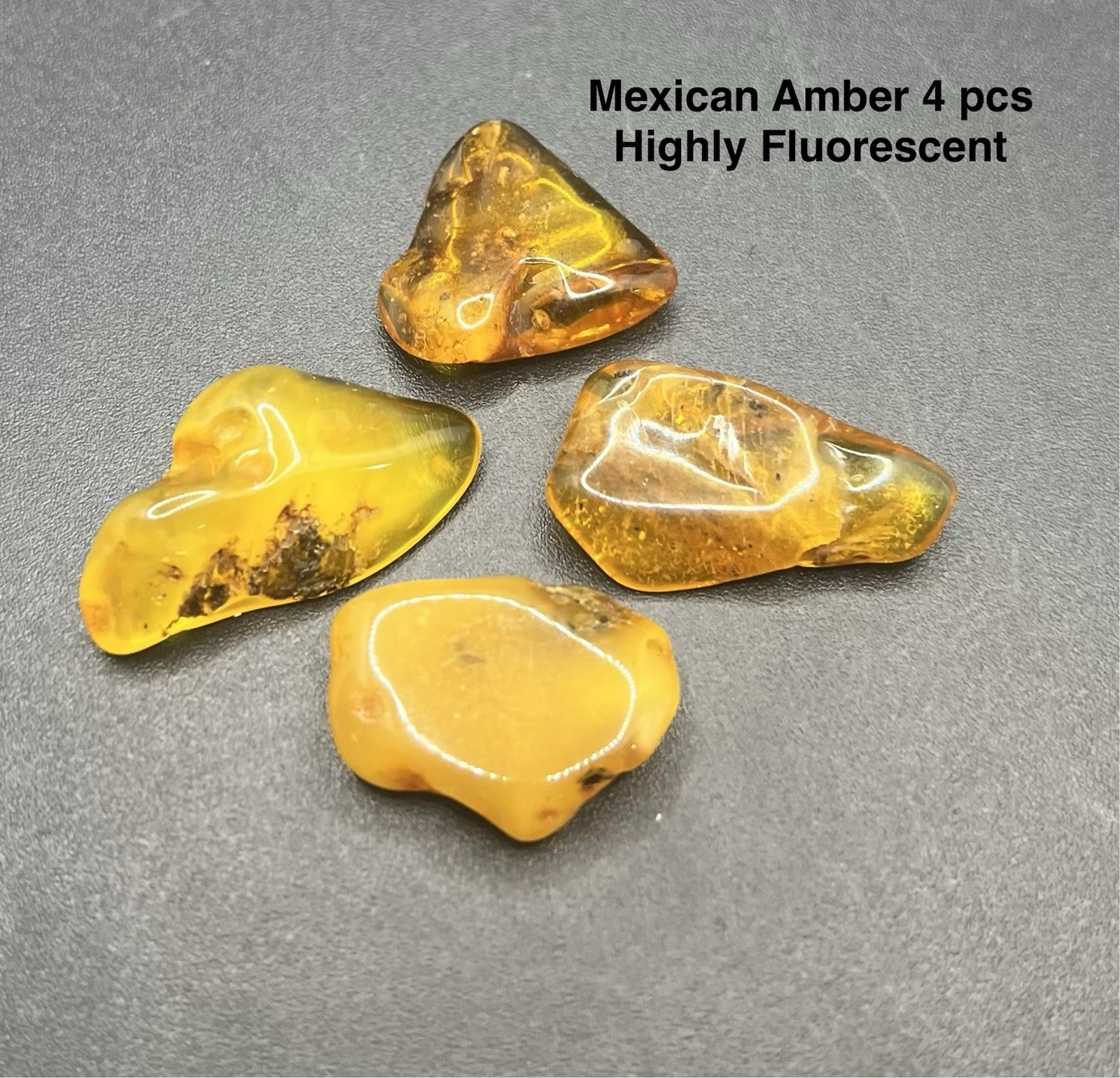Mexican Genuine Amber 4 pcs 7.4g Total AUTHENTIC - Highly Fluorescent Mexican Genuine Amber 4 pcs 7.4g Total AUTHENTIC - Highly Fluorescent