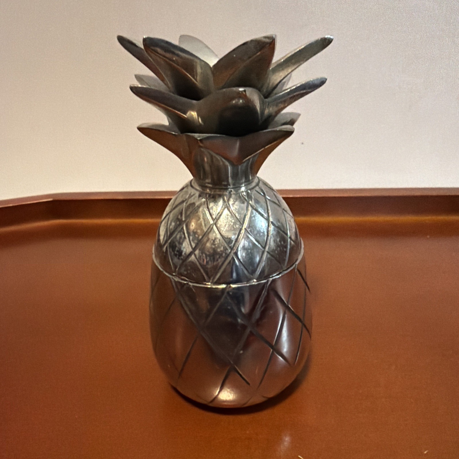 Vtg Chrome Pineapple Canister Trinket Holder Mid Century Hollywood Regency 7in Vtg Chrome Pineapple Canister Trinket Holder Mid Century Hollywood Regency 7in