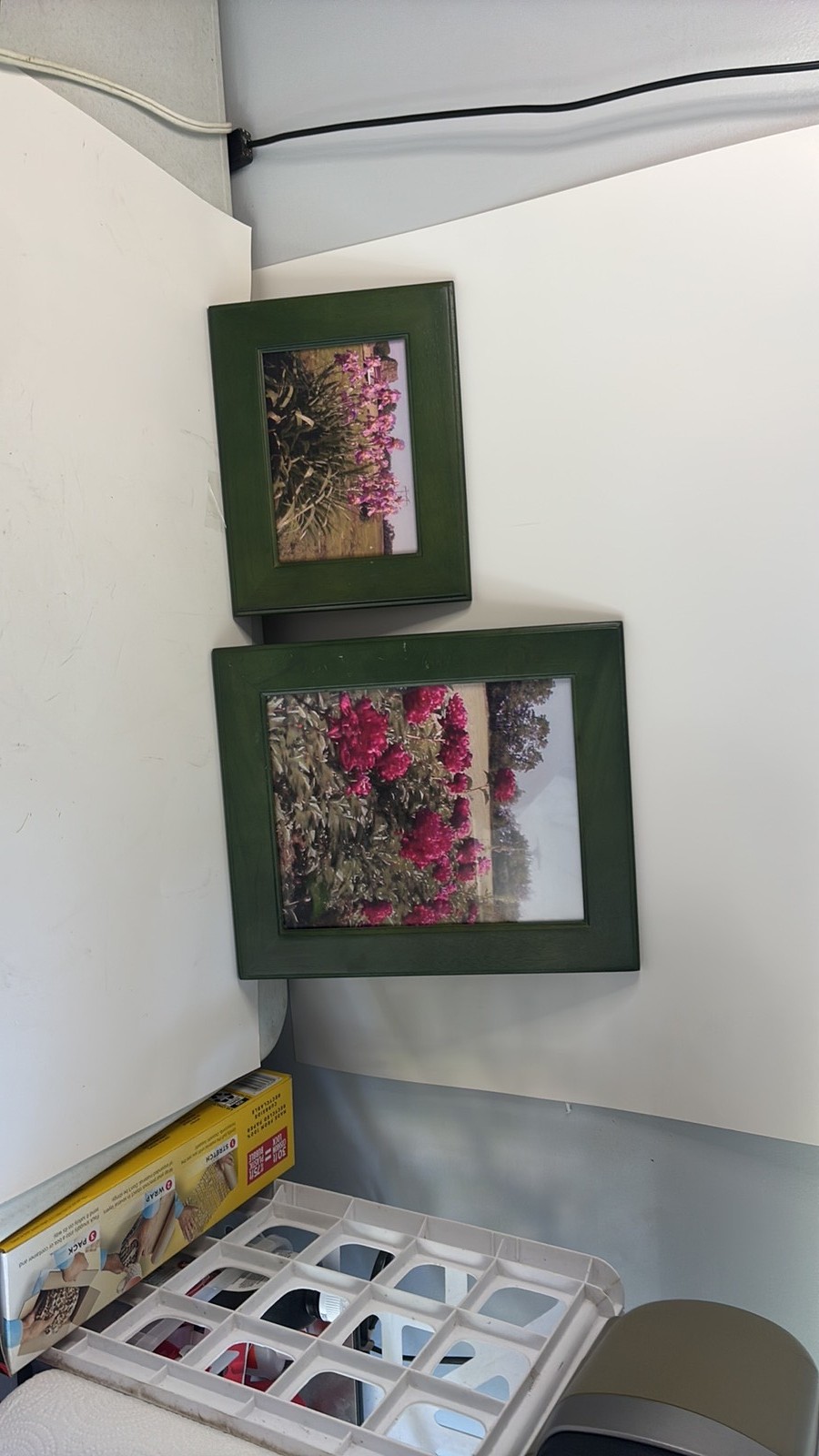 Pair of Vintage Green Wood Floral Art Frames Pair of Vintage Green Wood Floral Art Frames