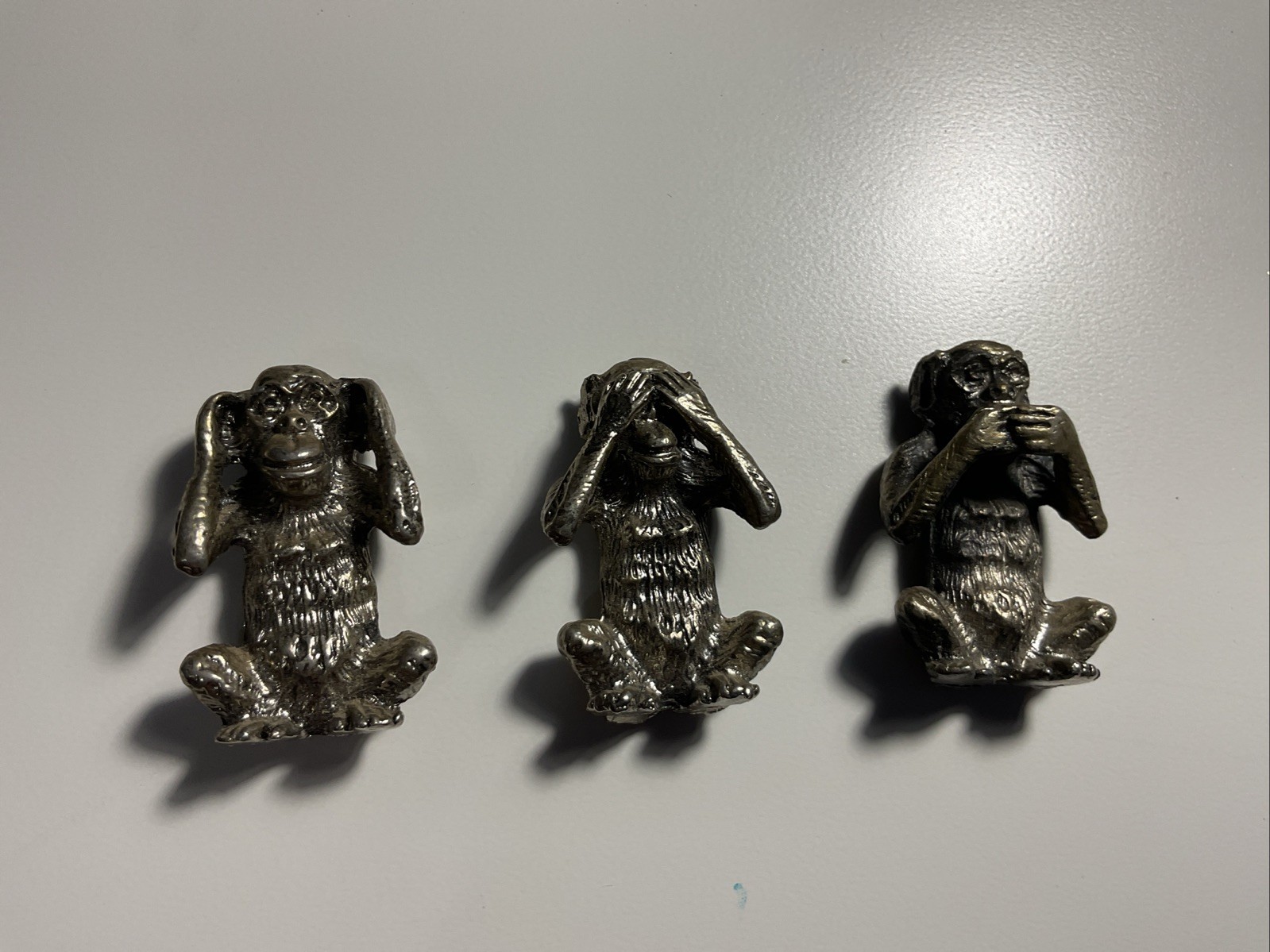 Vtg Set 3 Pewter Monkeys See No Evil Hear No Evil Speak No Evil Miniature 1.5\ Vtg Set 3 Pewter Monkeys See No Evil Hear No Evil Speak No Evil Miniature 1.5\