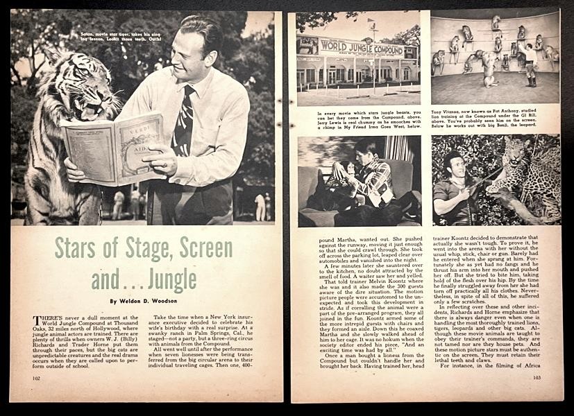 Jungleland 1953 article “Stars of Stage, Screen & Jungle” Mabel Stark~Mel Koontz