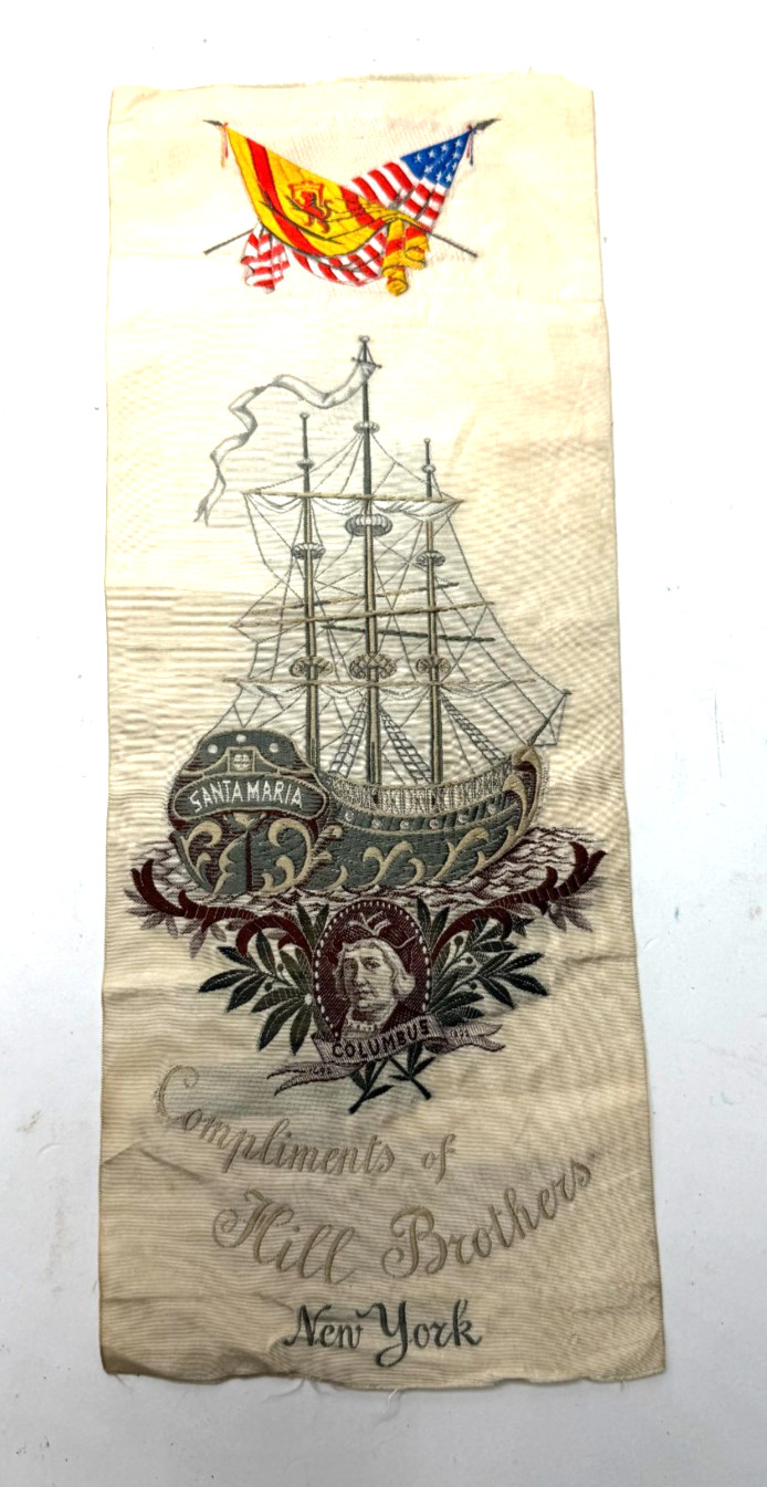 Antique 1893 Chicago Worlds Fair Columbian Exposition Souvenir silk bookmark