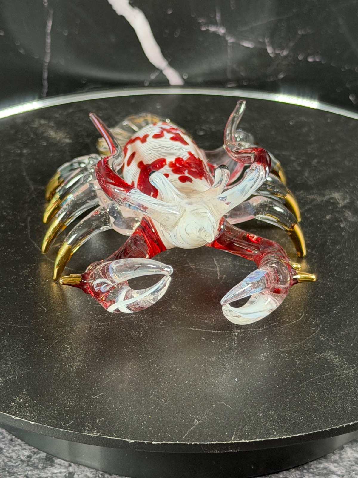 Red and White Lobster hand blown art glass figurine gold trim 4 1/2\ Red and White Lobster hand blown art glass figurine gold trim 4 1/2\