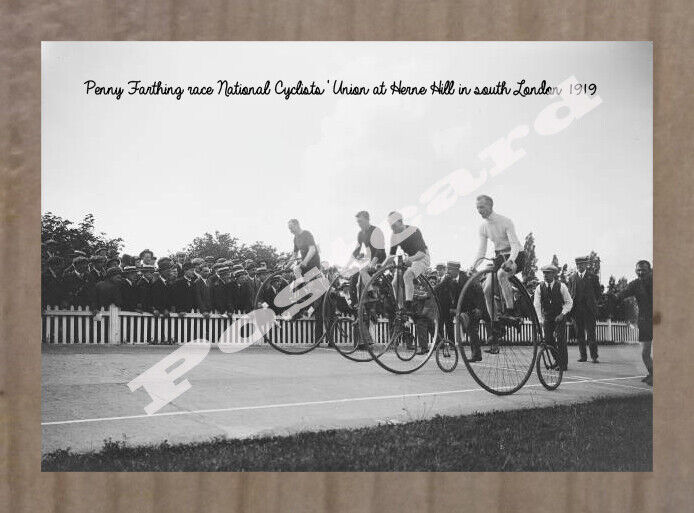 Historic Penny Farthing race at Herne Hill in south London 1919 Postcard