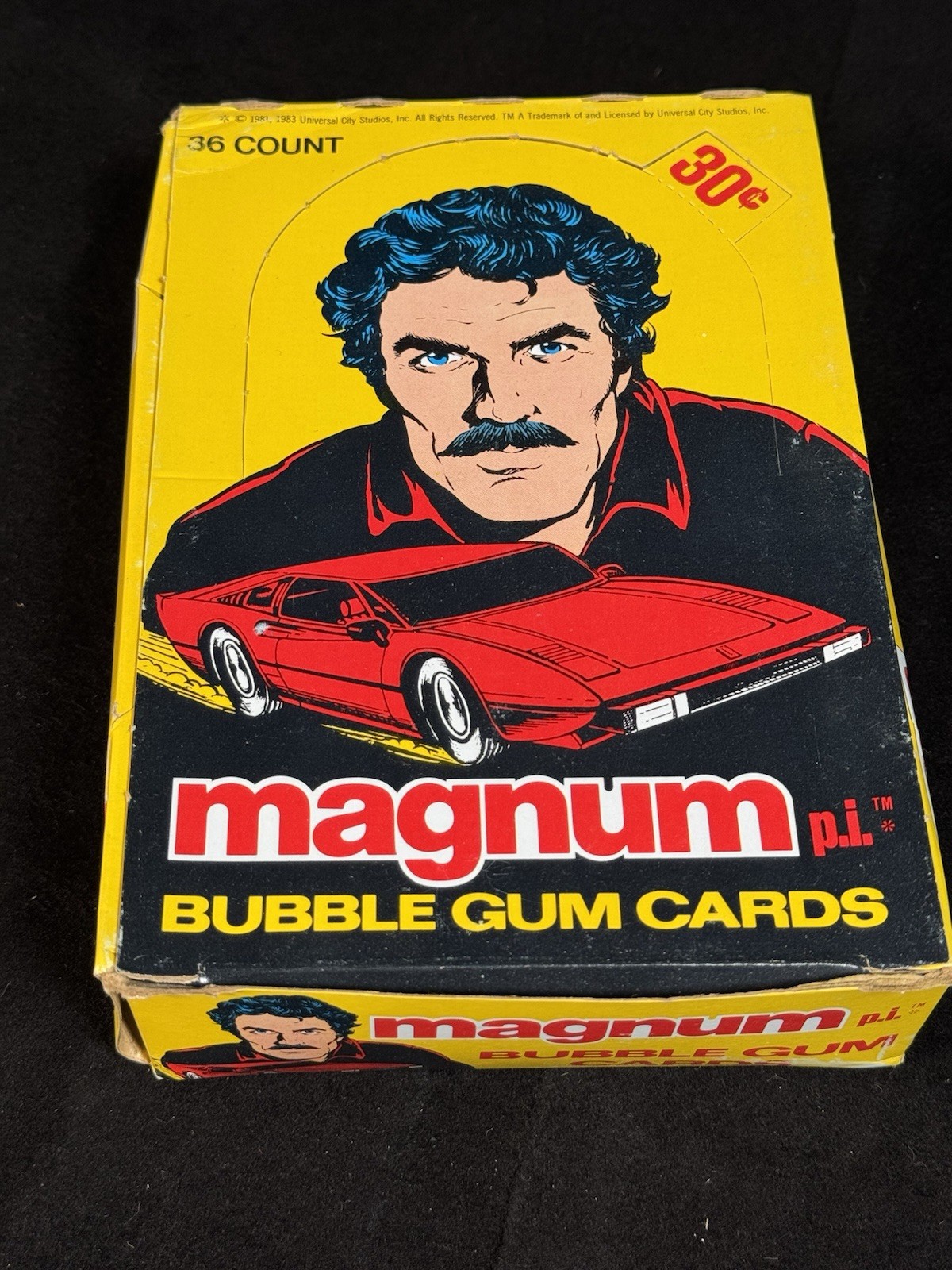 1981 Donruss MAGNUM PI TRADING CARDS FULL WAX BOX WITH 36 UNOPENED WAX PACKS 1981 Donruss MAGNUM PI TRADING CARDS FULL WAX BOX WITH 36 UNOPENED WAX PACKS