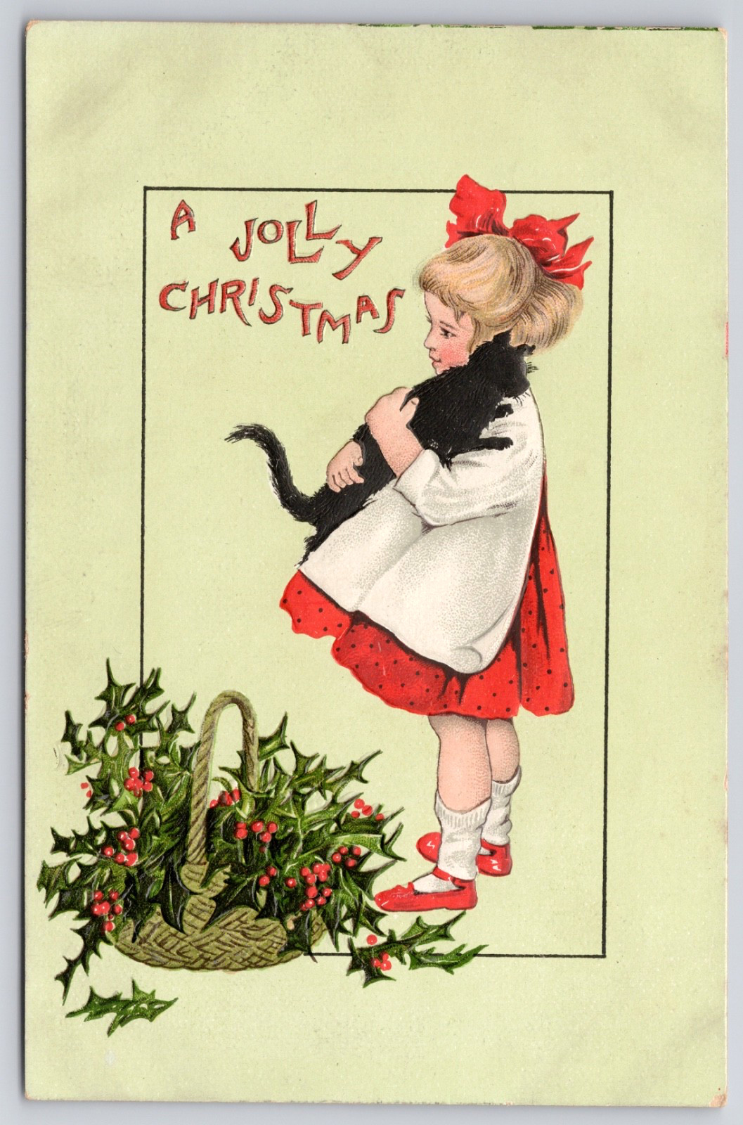 1910s Raphael Tuck Jolly Christmas Black Cat & Little Girl, Kitten UNP Postcard 1910s Raphael Tuck Jolly Christmas Black Cat & Little Girl, Kitten UNP Postcard