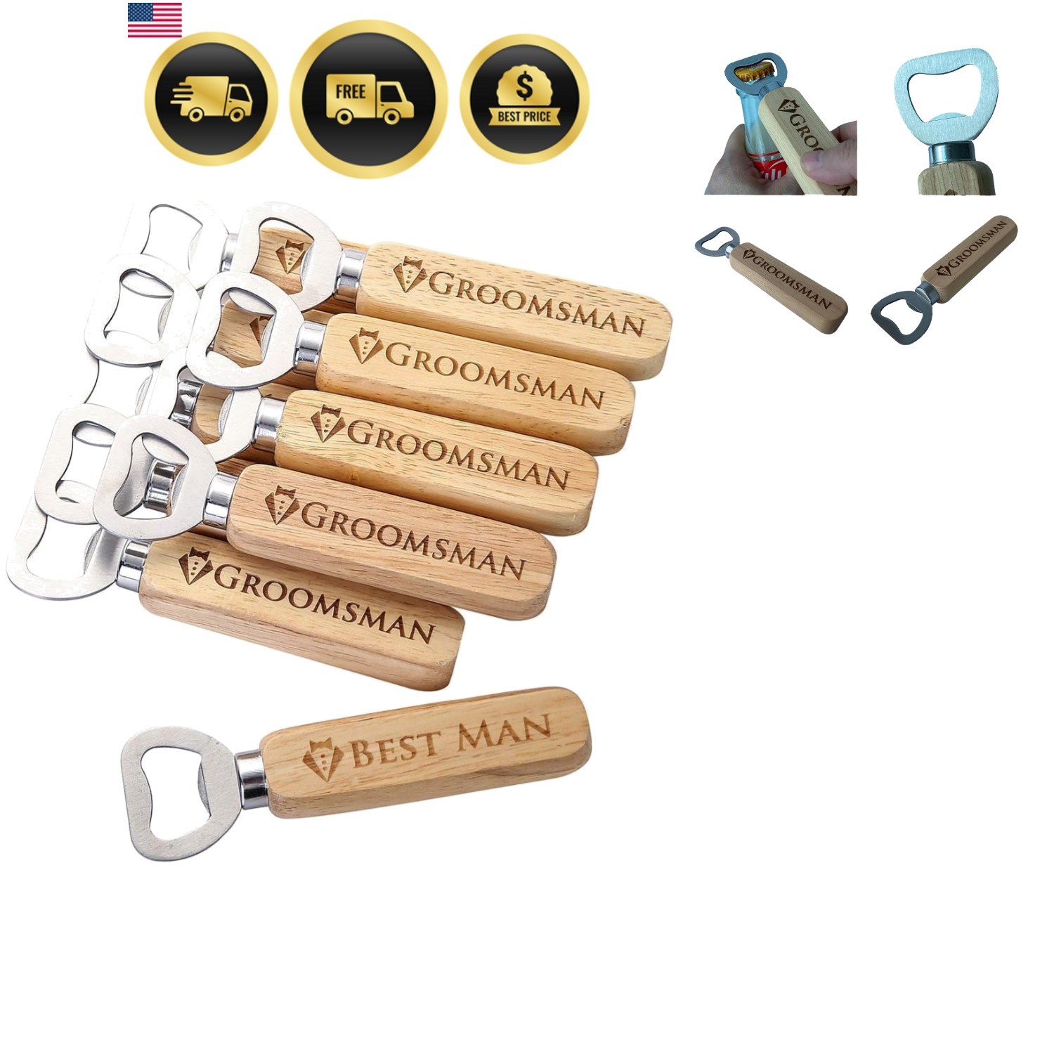 Pongs Set of 10 Wooden Bottle Opener Cap Opener, Groomsmen Gift, Best Man Gif... Pongs Set of 10 Wooden Bottle Opener Cap Opener, Groomsmen Gift, Best Man Gif...