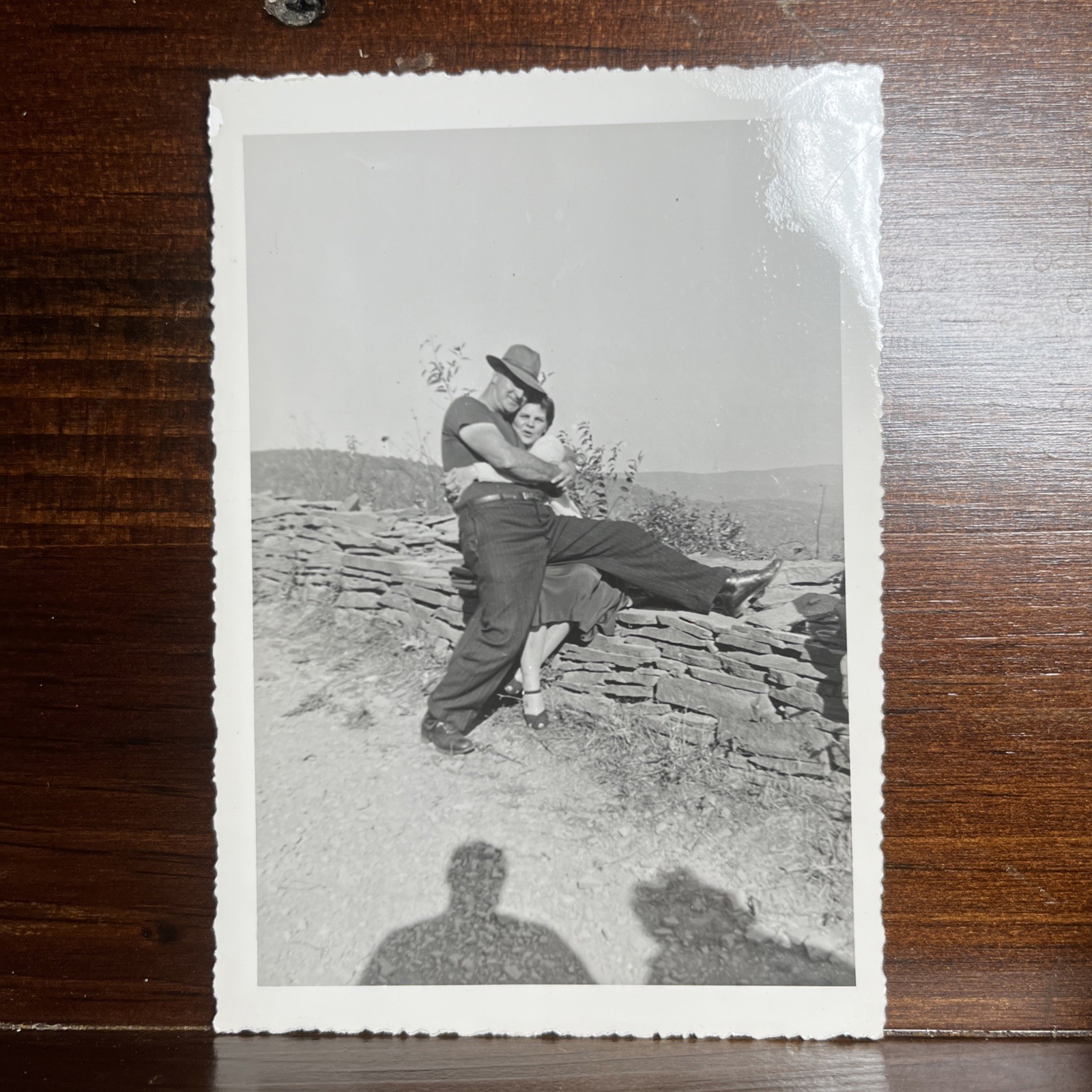 Vintage Snapshot Photograph Affectionate couple Hugging 1940s - F1 Vintage Snapshot Photograph Affectionate couple Hugging 1940s - F1