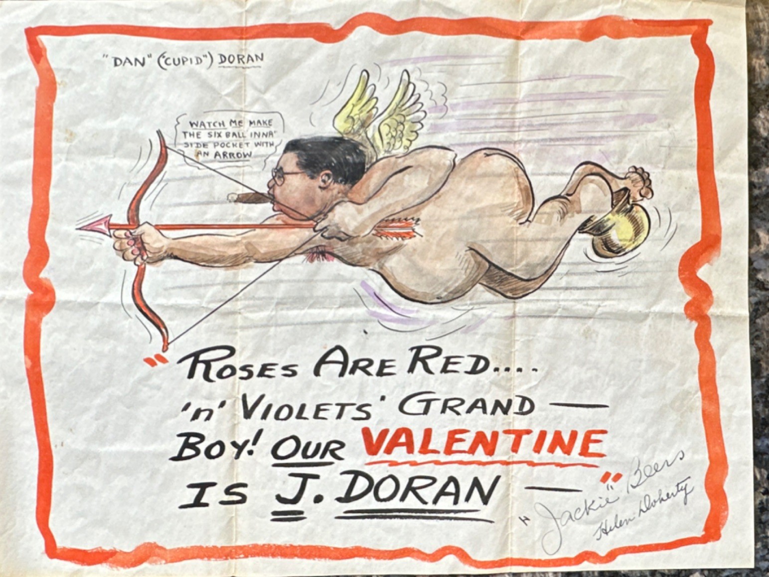 Signed Vintage Jackie Beers “Dan” Doran ‘Cupid’ Valentine Cartoon Signed Vintage Jackie Beers “Dan” Doran ‘Cupid’ Valentine Cartoon