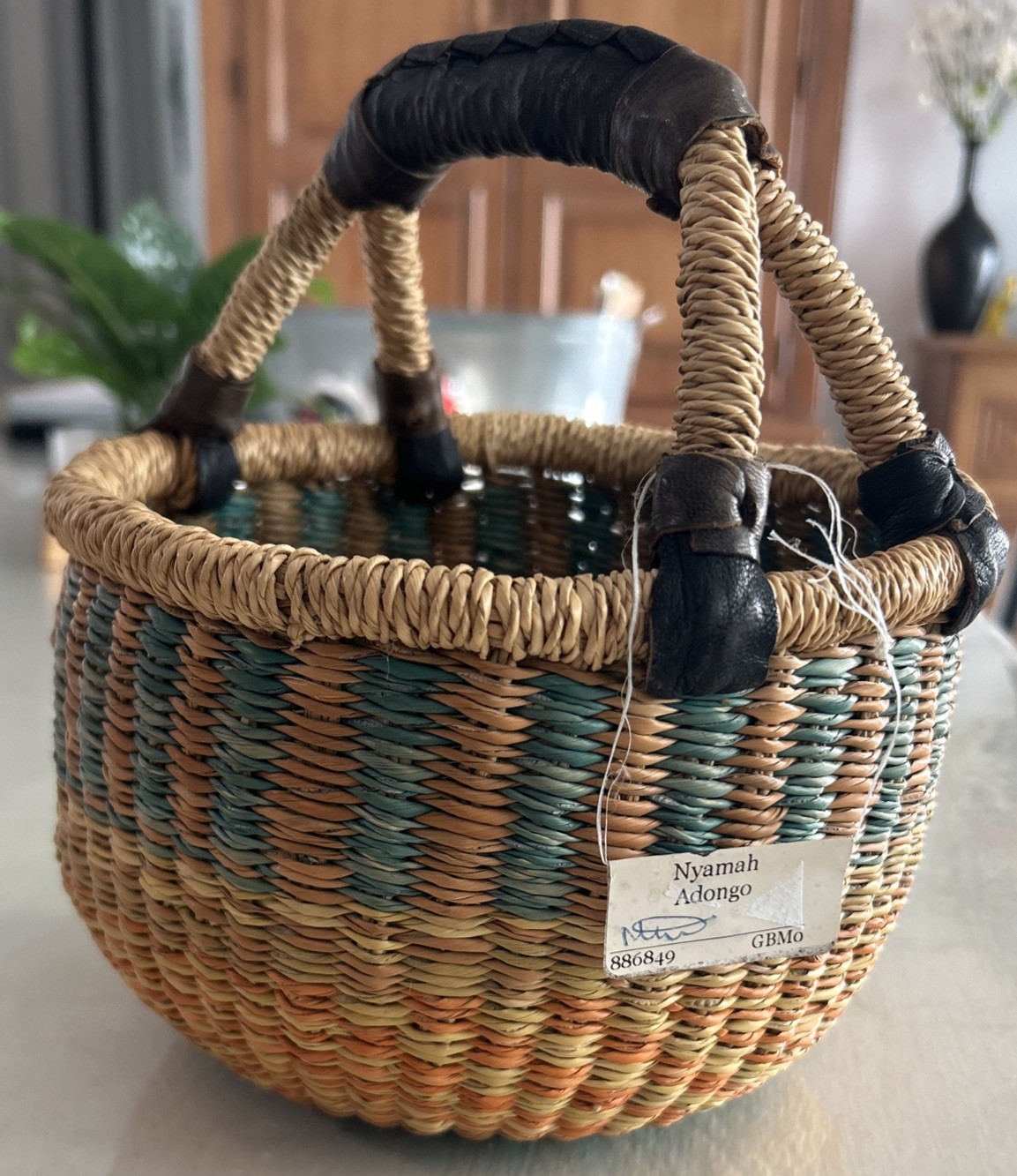 African Market Blessing Basket Handcrafted in Ghana Nyamah Adongo Signed African Market Blessing Basket Handcrafted in Ghana Nyamah Adongo Signed