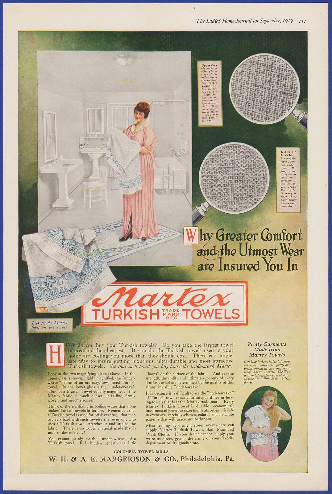 Vintage 1919 MARTEX Turkish Towels Bathroom Décor Ephemera Print Ad