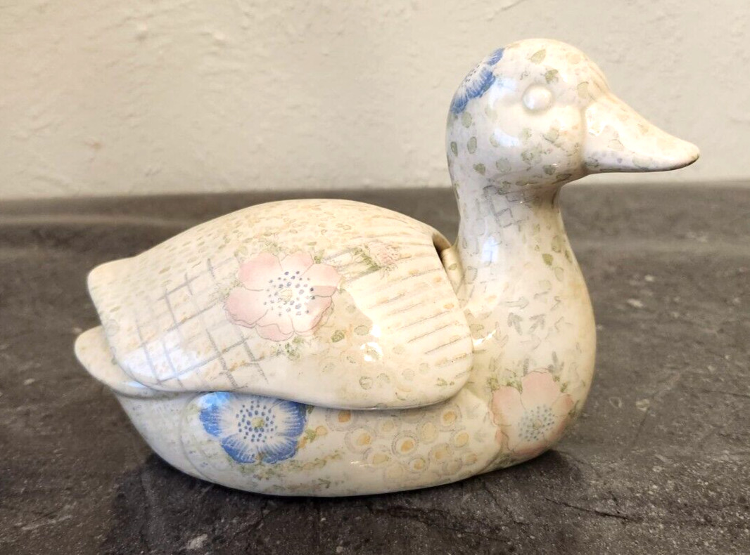 VTG Fitz Floyd Duck Box Lid Off White Woven Japan Candy Decor VTG Fitz Floyd Duck Box Lid Off White Woven Japan Candy Decor
