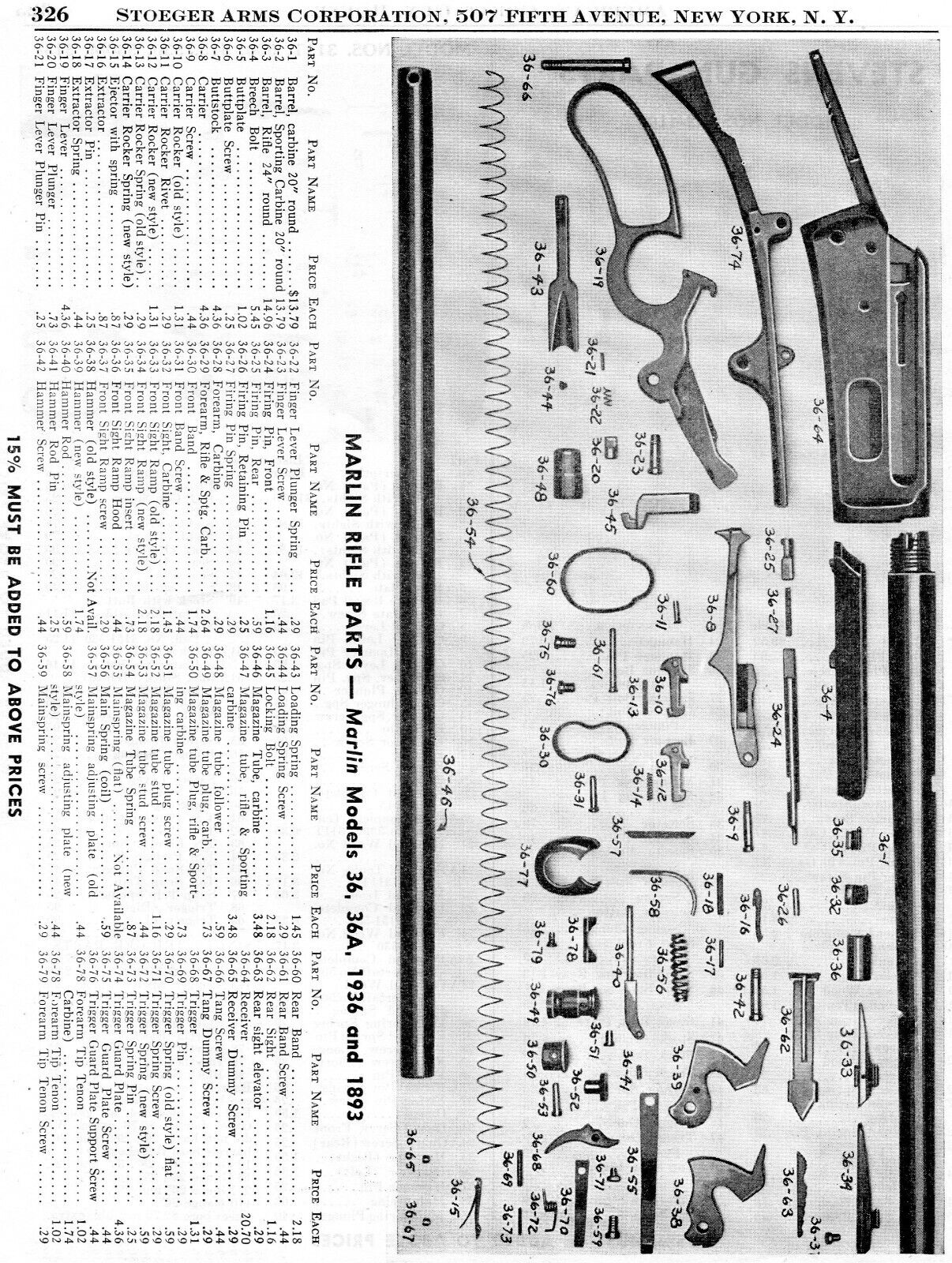 1952 Print Ad of Marlin Model 36 36A 1936 1893 Rifle Parts List