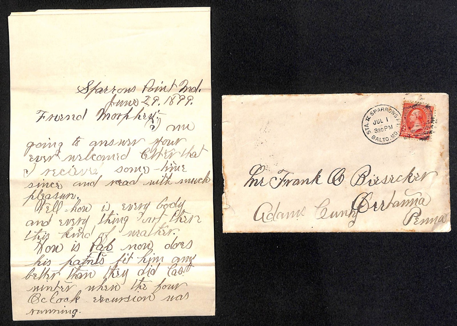 1899 Sparrows Point Baltimore 8pp ALS & Cover 7pp (#3)