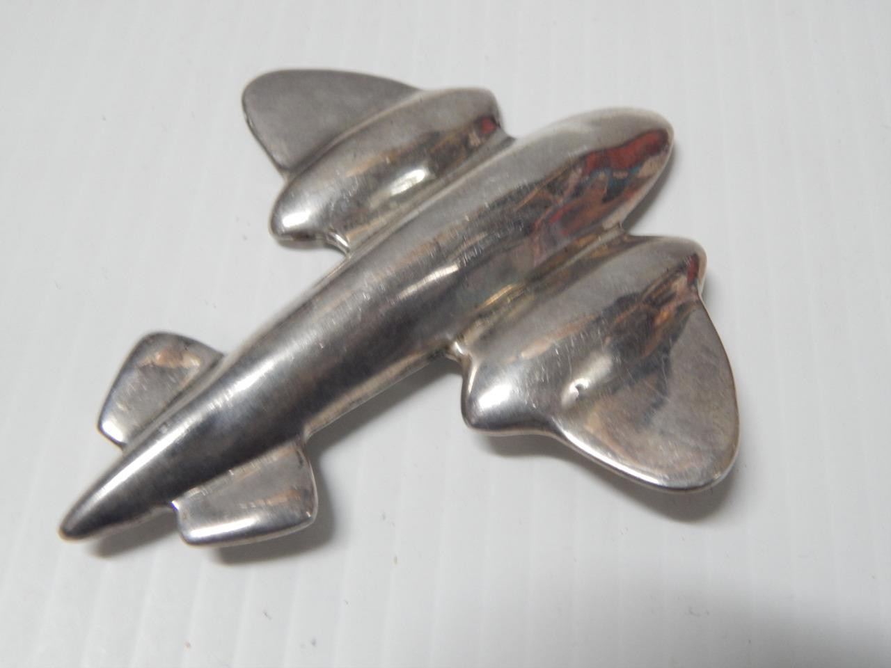 XLRG ART DECO VINTAGE MEXICAN STERLING SILVER AIRPLANE PLANE AVIATION PIN A+++++