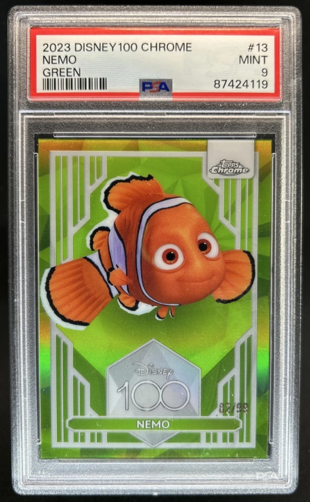 2023 Topps Chrome Disney 100 Nemo Green Refractor #/99 PSA 9 2023 Topps Chrome Disney 100 Nemo Green Refractor #/99 PSA 9