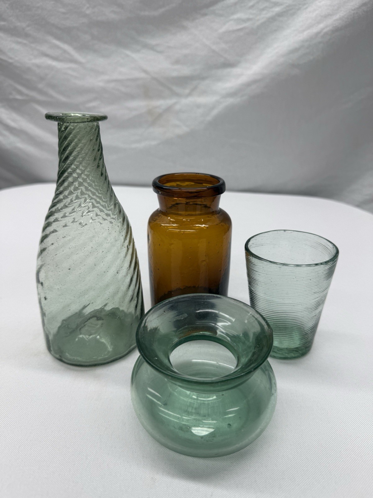 Lot x4 Mid Century - Midwestern Art Glass Pontil Bottles/Salt Cellar Lot x4 Mid Century - Midwestern Art Glass Pontil Bottles/Salt Cellar