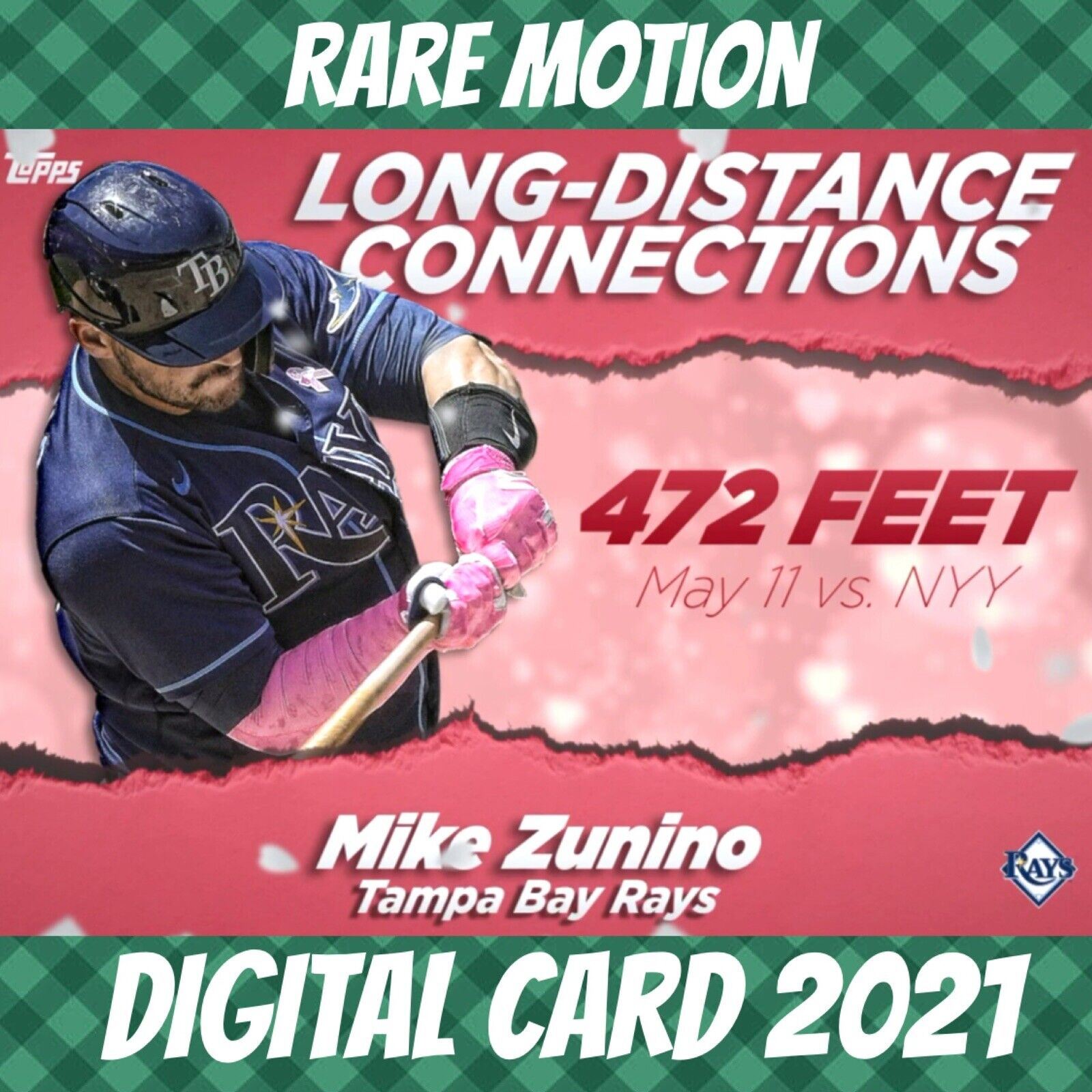 2021 Topps Colorful 21 Mike Zunino Long Distance Connection Pink Motion Digital Card
