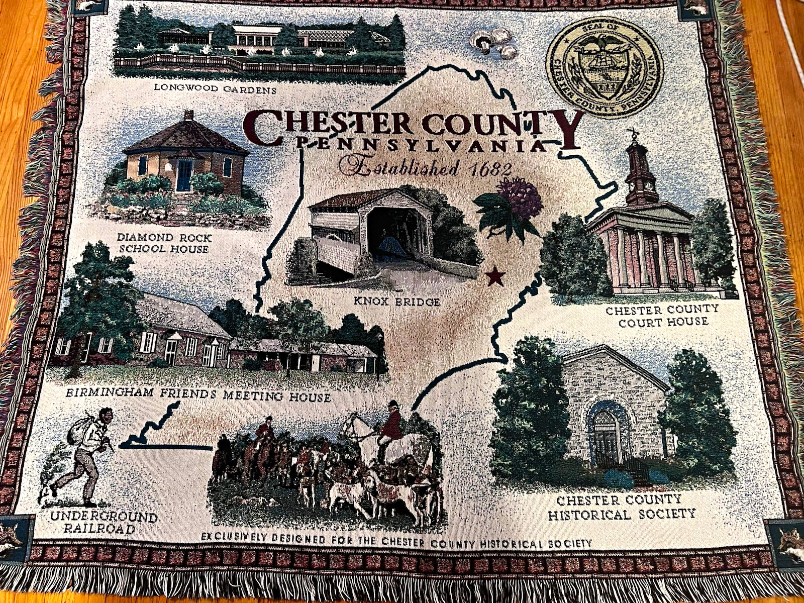 Chester County Pennsylvania Souvenir Woven Throw Blanket with Fringe Chester County Pennsylvania Souvenir Woven Throw Blanket with Fringe