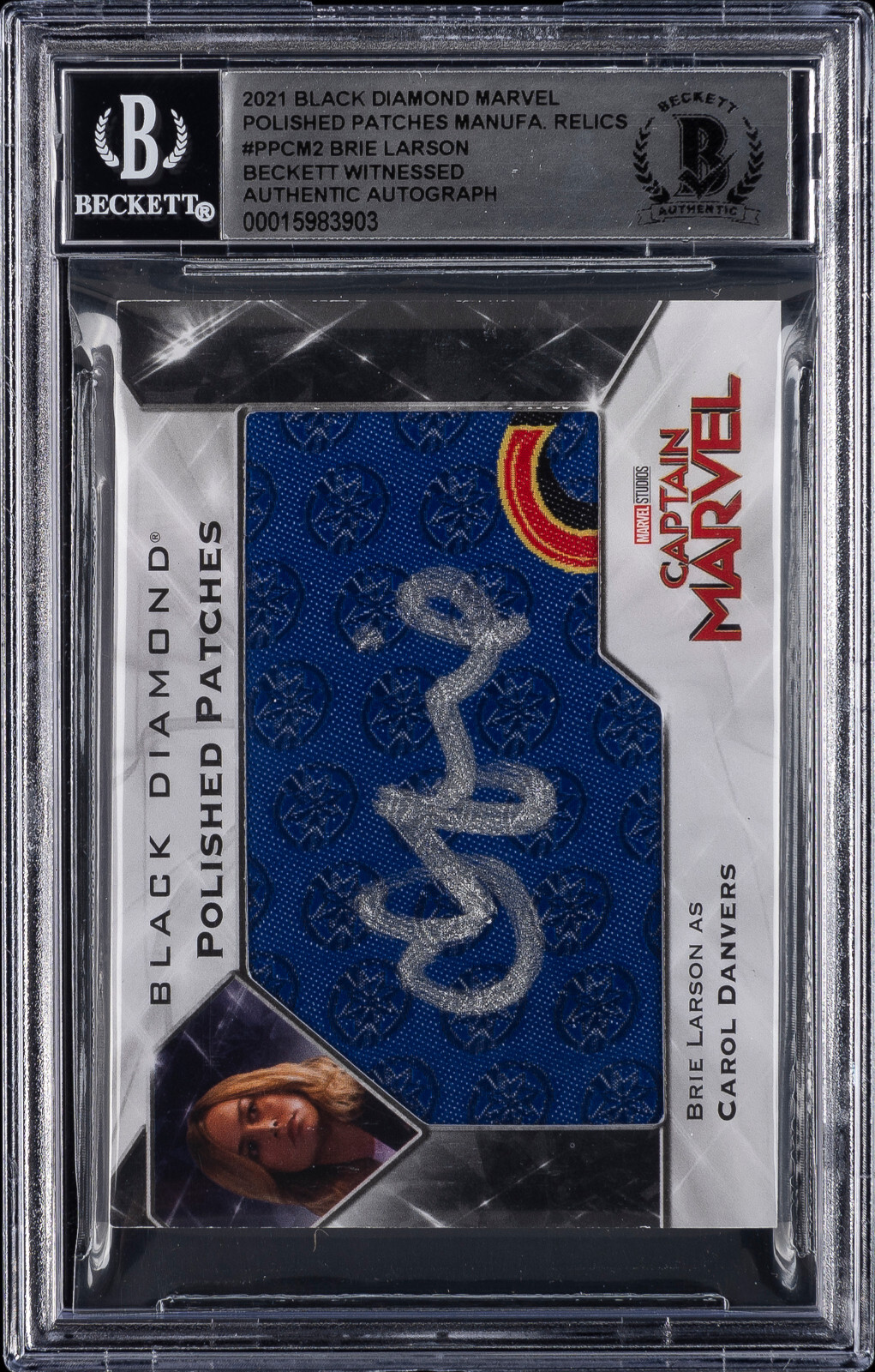 2021 UD Black Diamond Marvel Patch Relic #PPCM2 Brie Larson Signed Beckett BAS