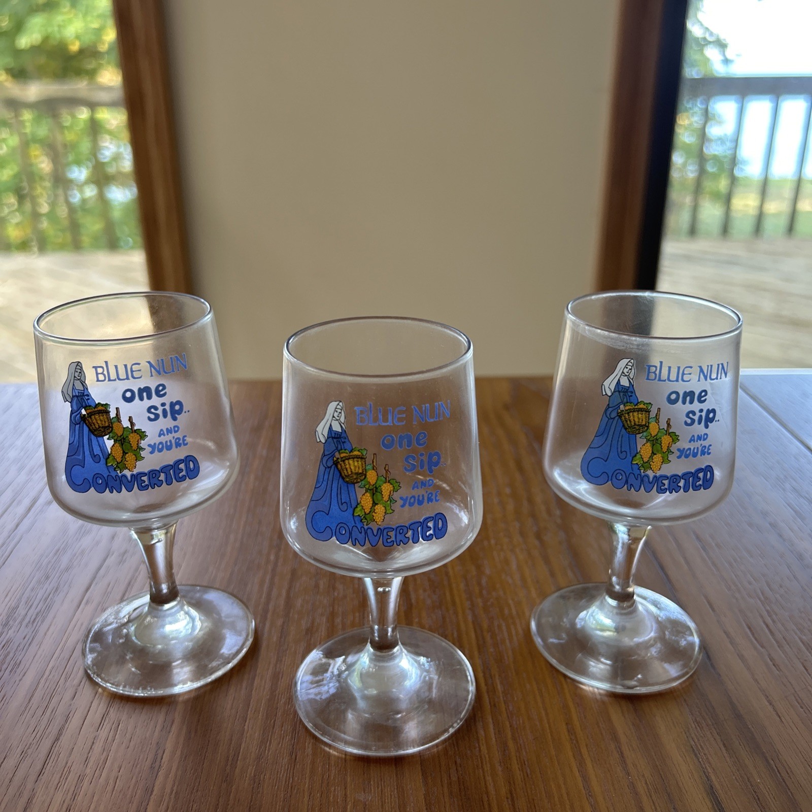 Vintage Blue Nun Glasses- Set Of Three