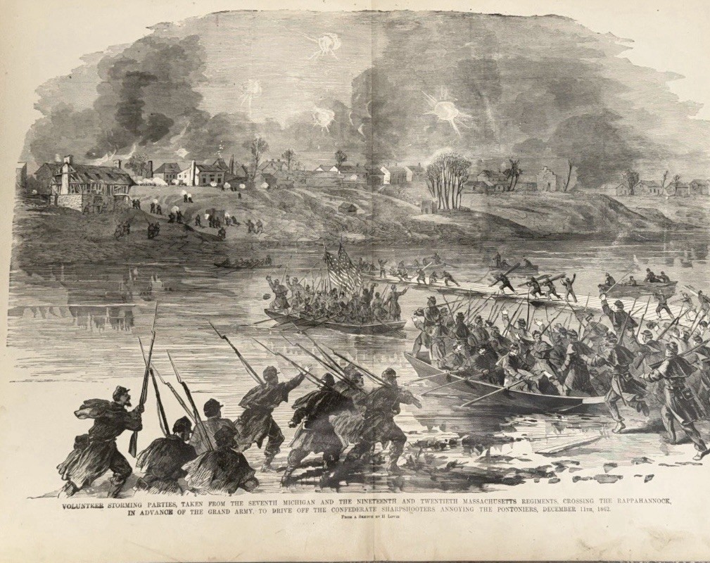 Antique Civil War Battle of Fredericksburg Engraving 1862 Rappahannock River