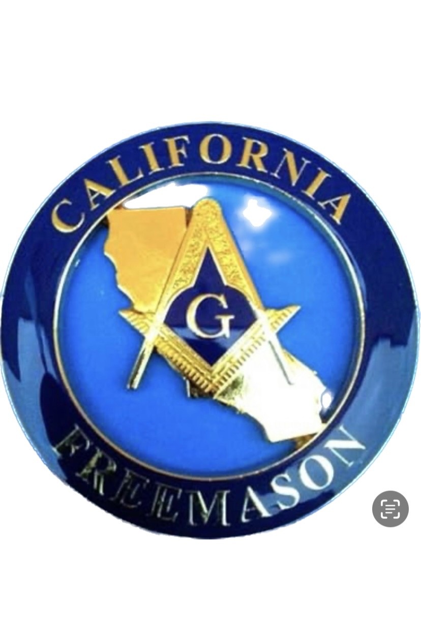 Masonic California Freemason auto car truck golden and blue cut out emblem Masonic California Freemason auto car truck golden and blue cut out emblem
