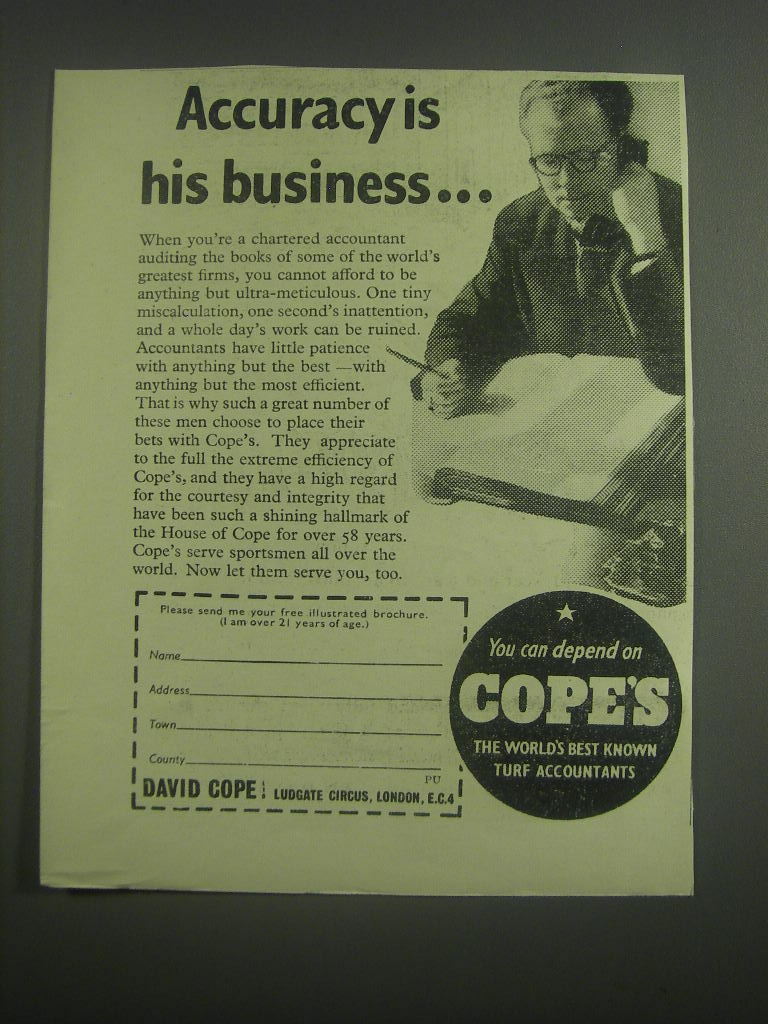1953 David Cope Ltd. Ad - Accuracy is his business 1953 David Cope Ltd. Ad - Accuracy is his business