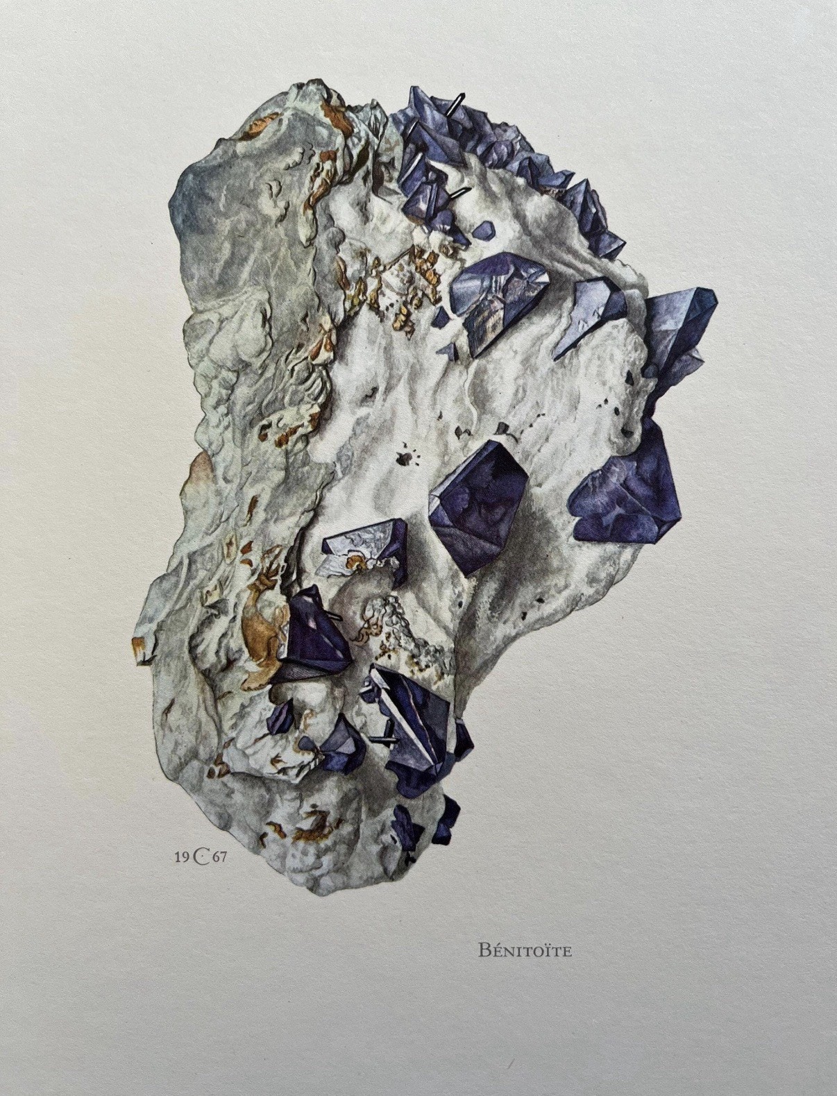 Benitoite Neptunite Vintage Mineral Print from 1967 Benitoite Neptunite Vintage Mineral Print from 1967