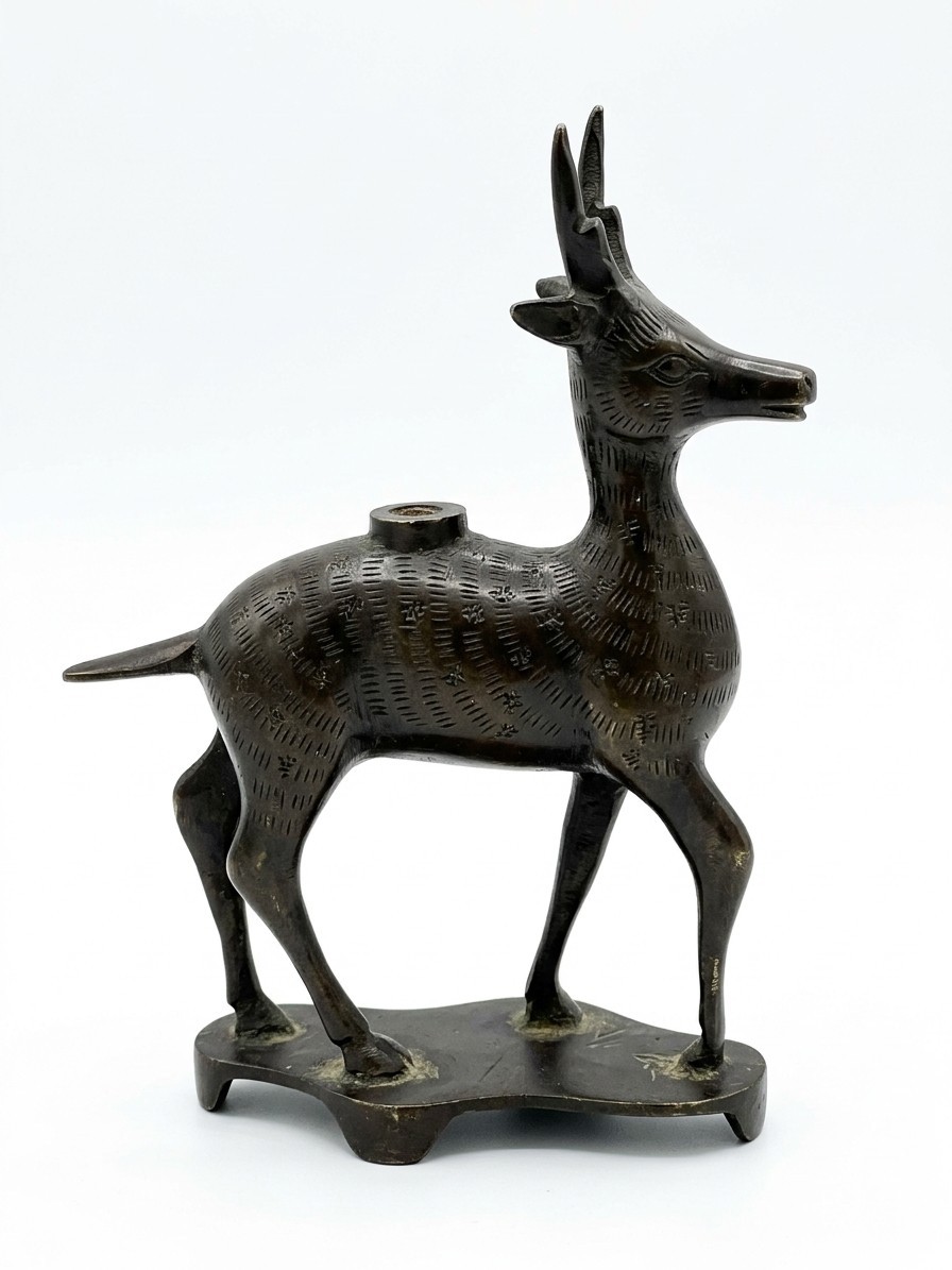 Vintage Brass Bronze Deer Antelope Incense Burner Figurine Statue Mid Century