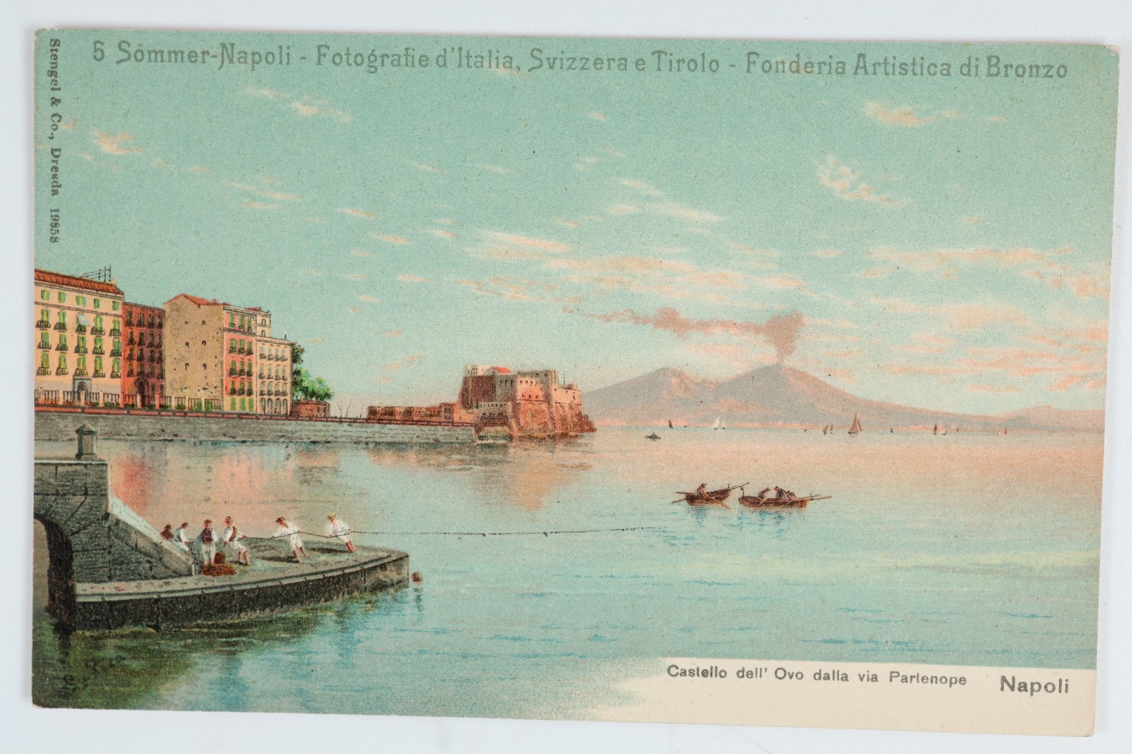 Naples Italy Napoli Via Partenope Mount Vesuvius Smoking Volcano Postcard