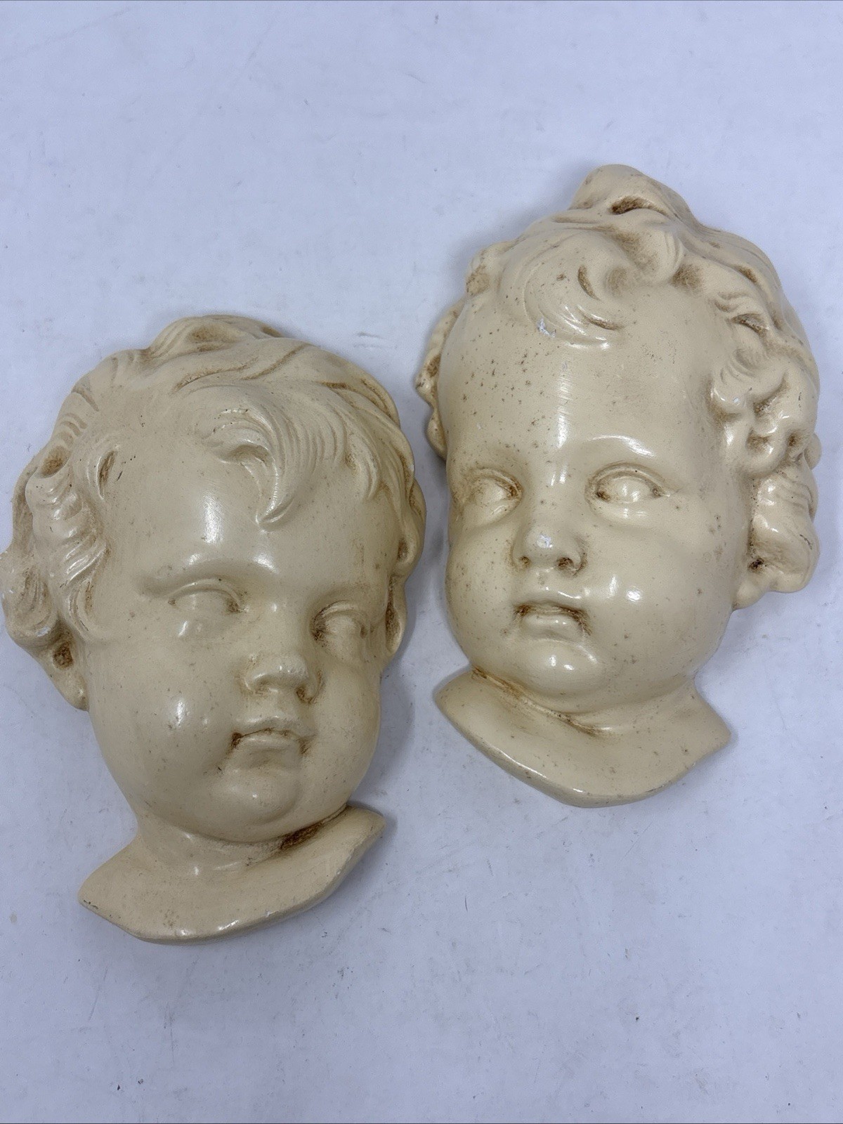 Vintage Coventry Ware Girl & Boy Child Cherub Chalkware Wall Plaque Hanging Vintage Coventry Ware Girl & Boy Child Cherub Chalkware Wall Plaque Hanging