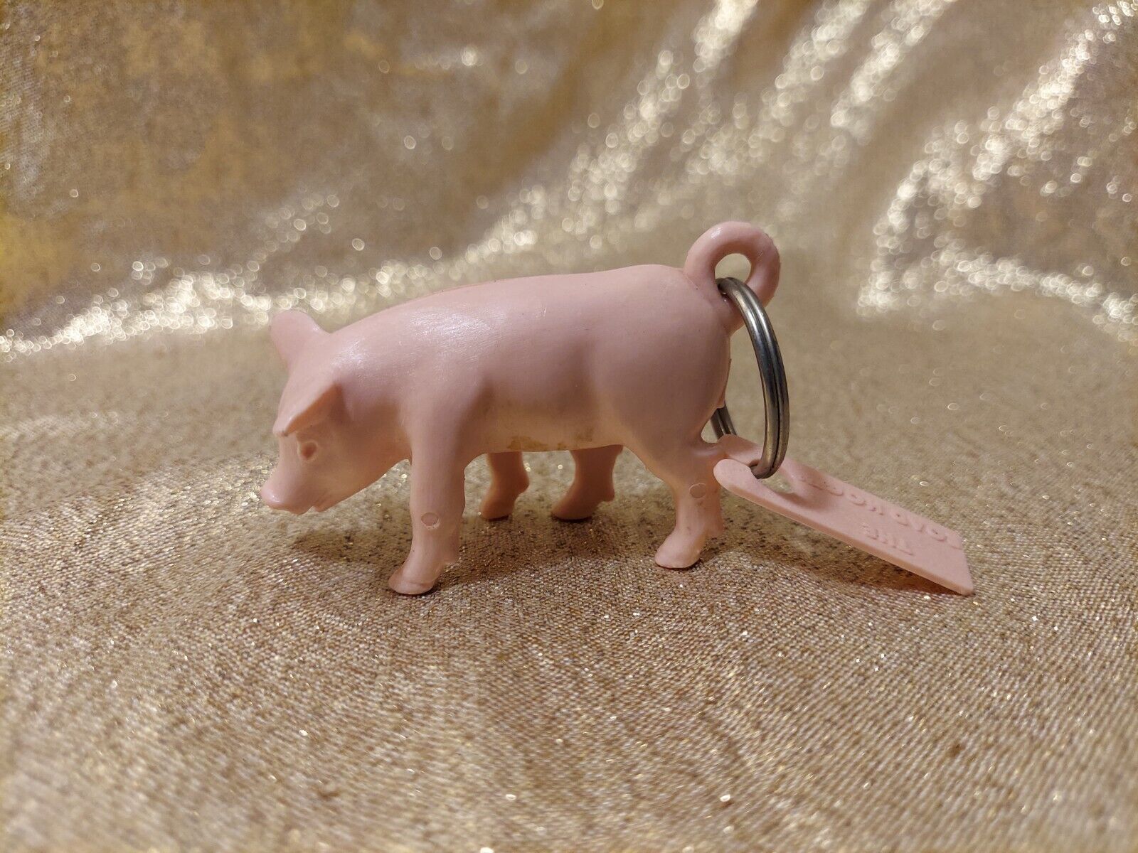 Vintage Road Hog Keychain, SPM Press 1982, Pig Novelty Plastic Tag Gag Gift