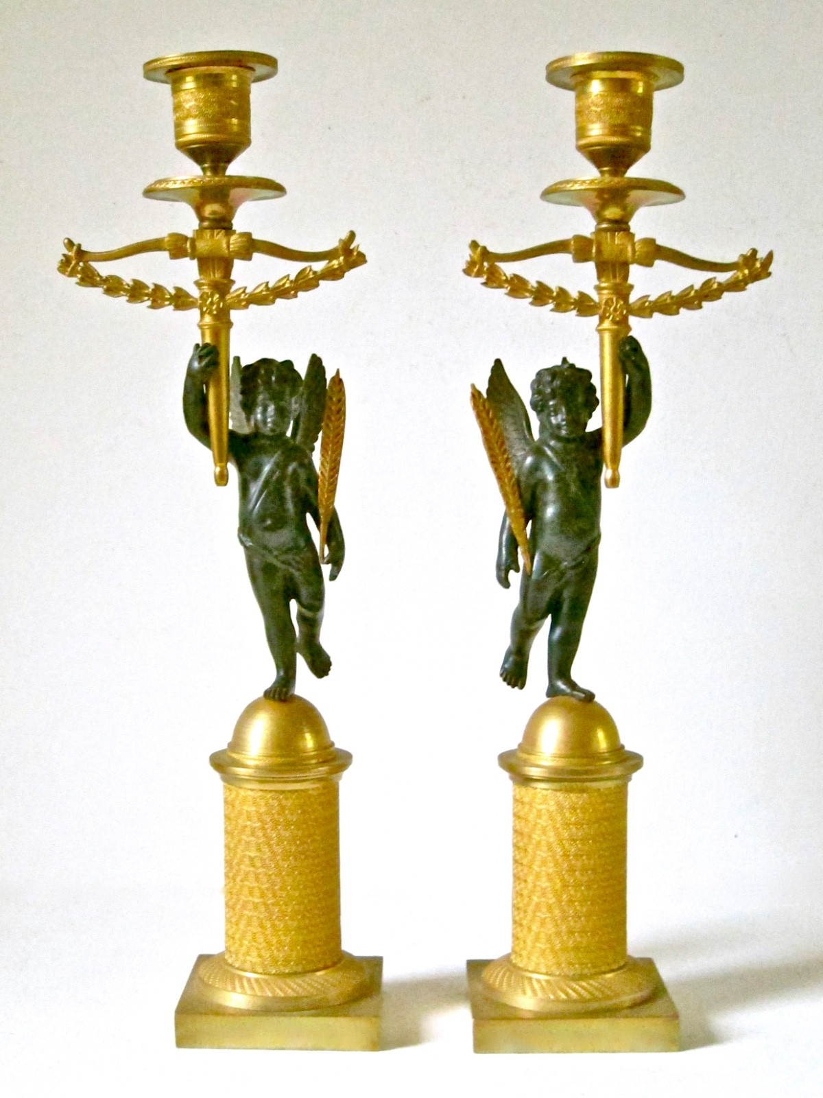 Pair French Empire Ormolu Gilt & Patinated Bronze Candlestick Holders c.1800 Pair French Empire Ormolu Gilt & Patinated Bronze Candlestick Holders c.1800