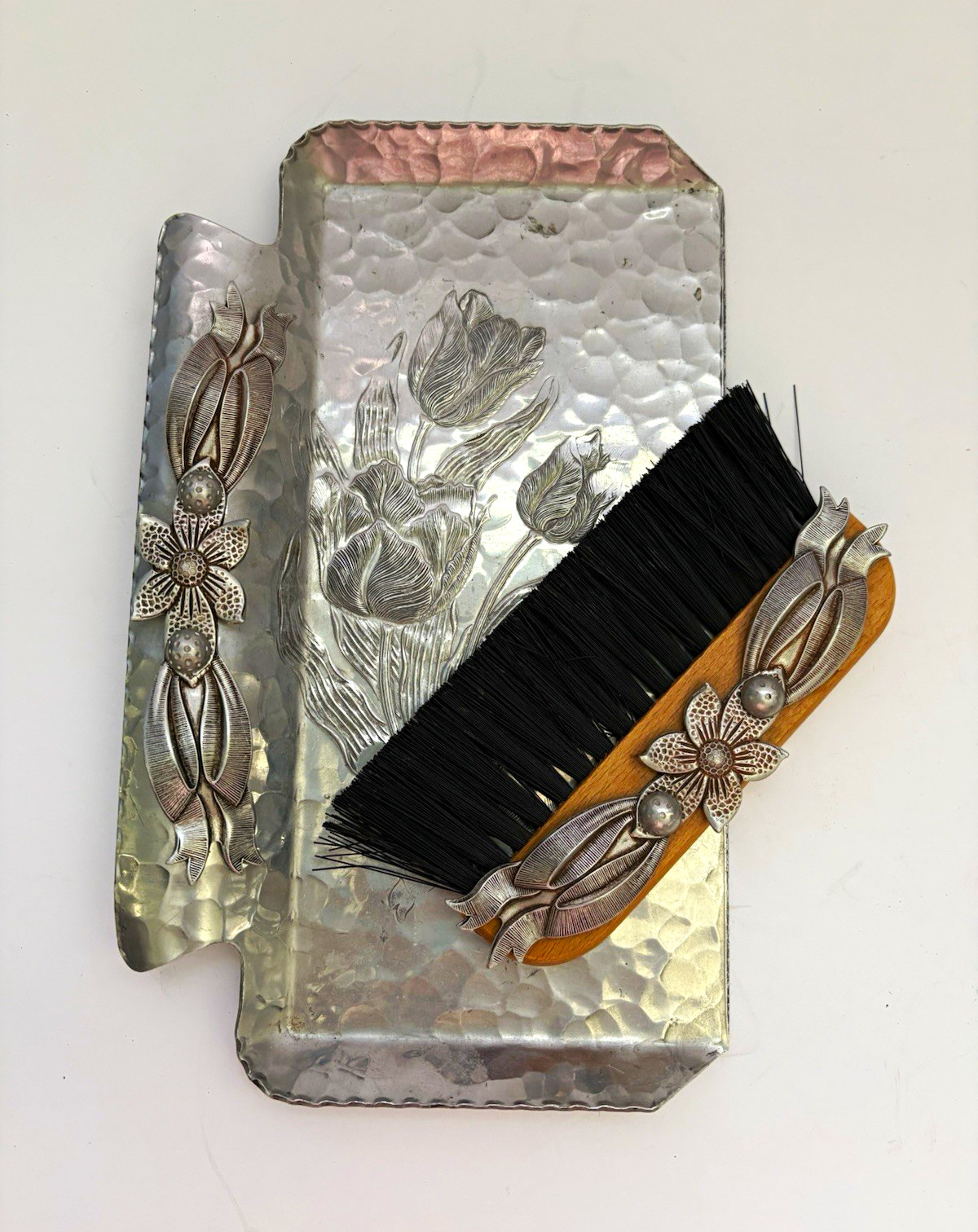 Vintage Pewter Crumb Tray & Brush Set - HandWrought Creations by Rodney Kent
