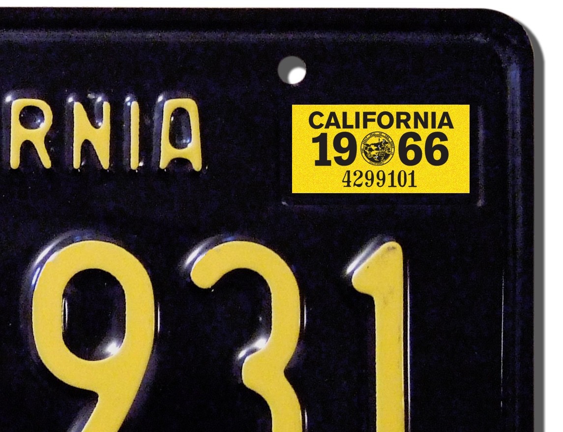 1966 California License Plate Registration Sticker, YOM, CA DMV 1966 California License Plate Registration Sticker, YOM, CA DMV