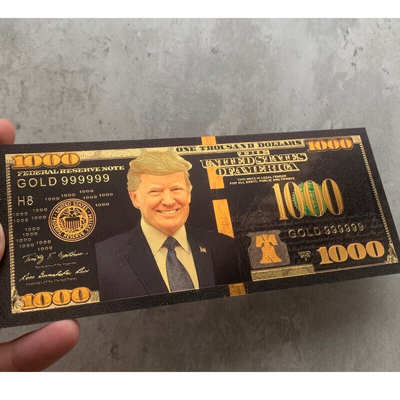 10X President Donald Trump Colorized $1000 Black Dollar Bill Gold Foil Banknotes