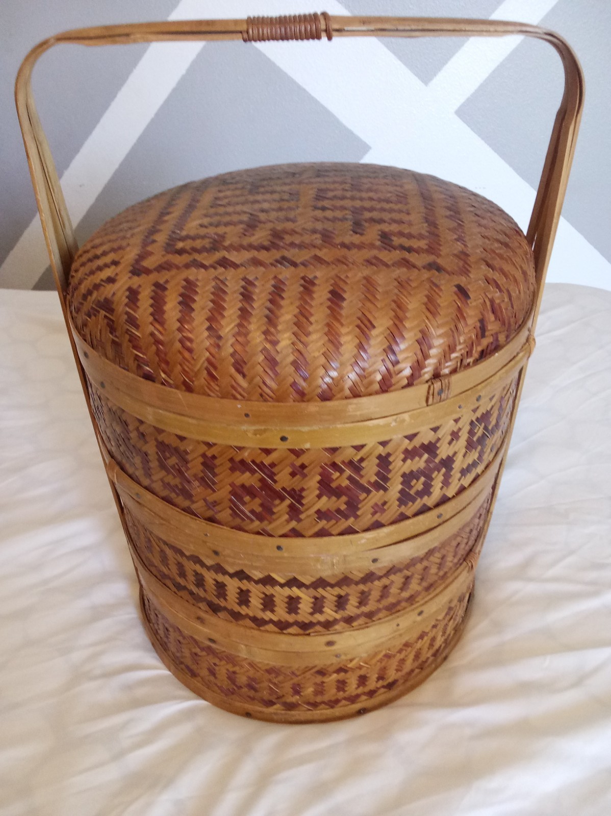 Vintage Chinese Wedding Basket 3 Tier RARE Woven Wicker & Bamboo Rattan Vintage Chinese Wedding Basket 3 Tier RARE Woven Wicker & Bamboo Rattan