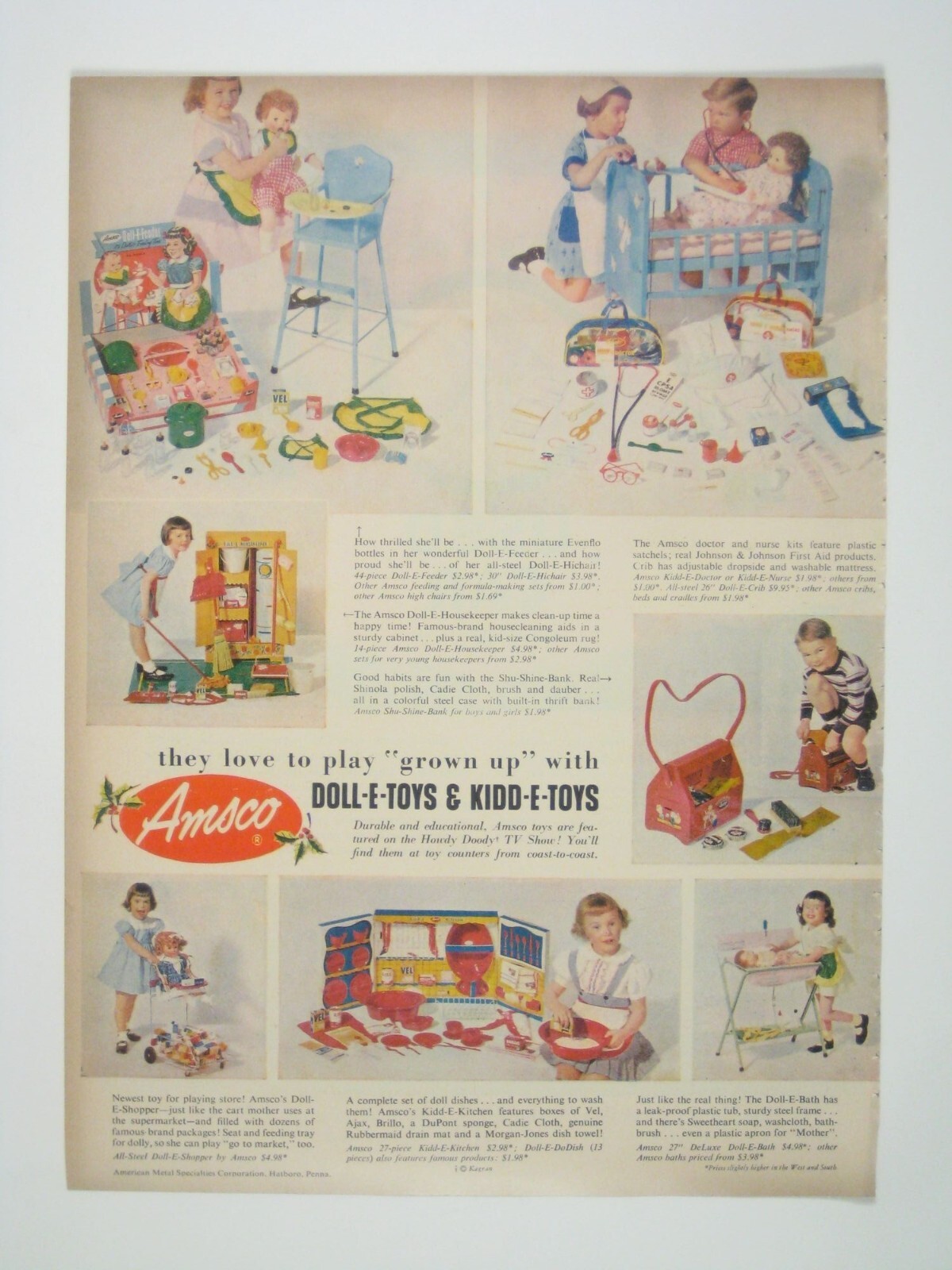 Vintage Amsco Doll E Toys Kidd E Toys Advertisement Print 195os MOD Toys Dolls Vintage Amsco Doll E Toys Kidd E Toys Advertisement Print 195os MOD Toys Dolls