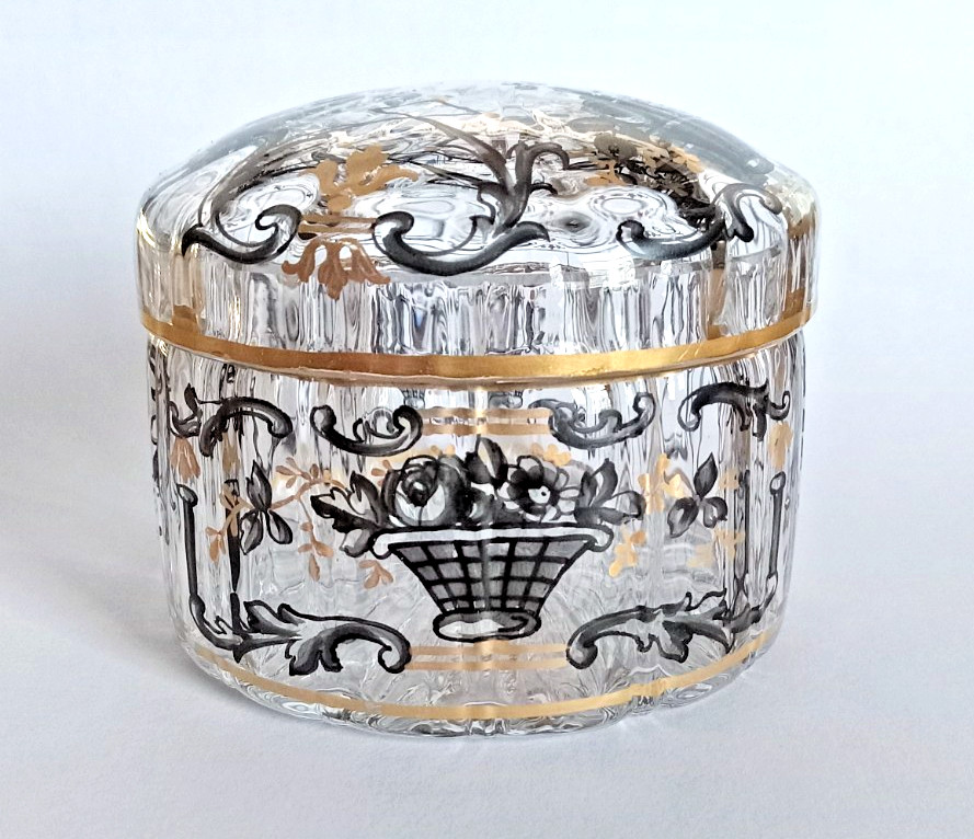 Rare Antique Damon et Delente Paris Art Nouveau Glass Powder Vanity Box Signed