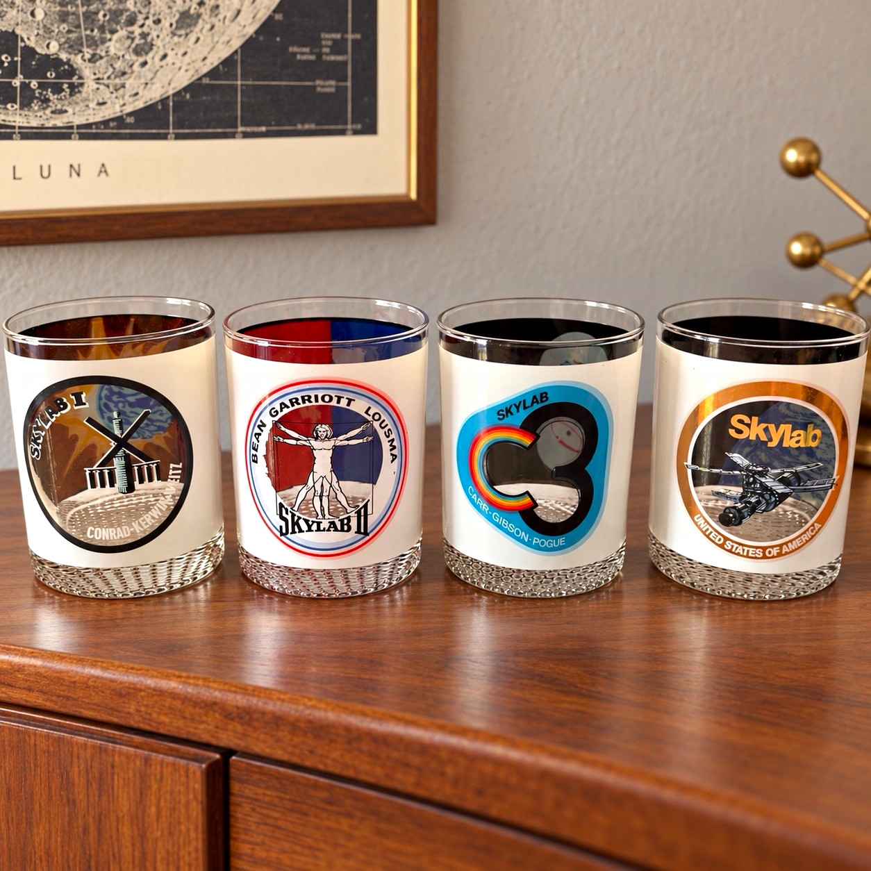 Vintage 1970s NASA HouzeArt Skylab Space Station Glasses Set of 4